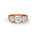 Round Brilliant Cut Lab-Grown Diamond Three-Stone Engagement Ring in Rose Gold