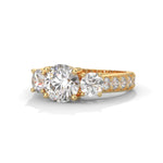 Round Brilliant Cut Lab-Grown Diamond Three-Stone Engagement Ring in Yellow Gold