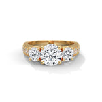 Round Brilliant Cut Lab-Grown Diamond Three-Stone Engagement Ring in Yellow Gold