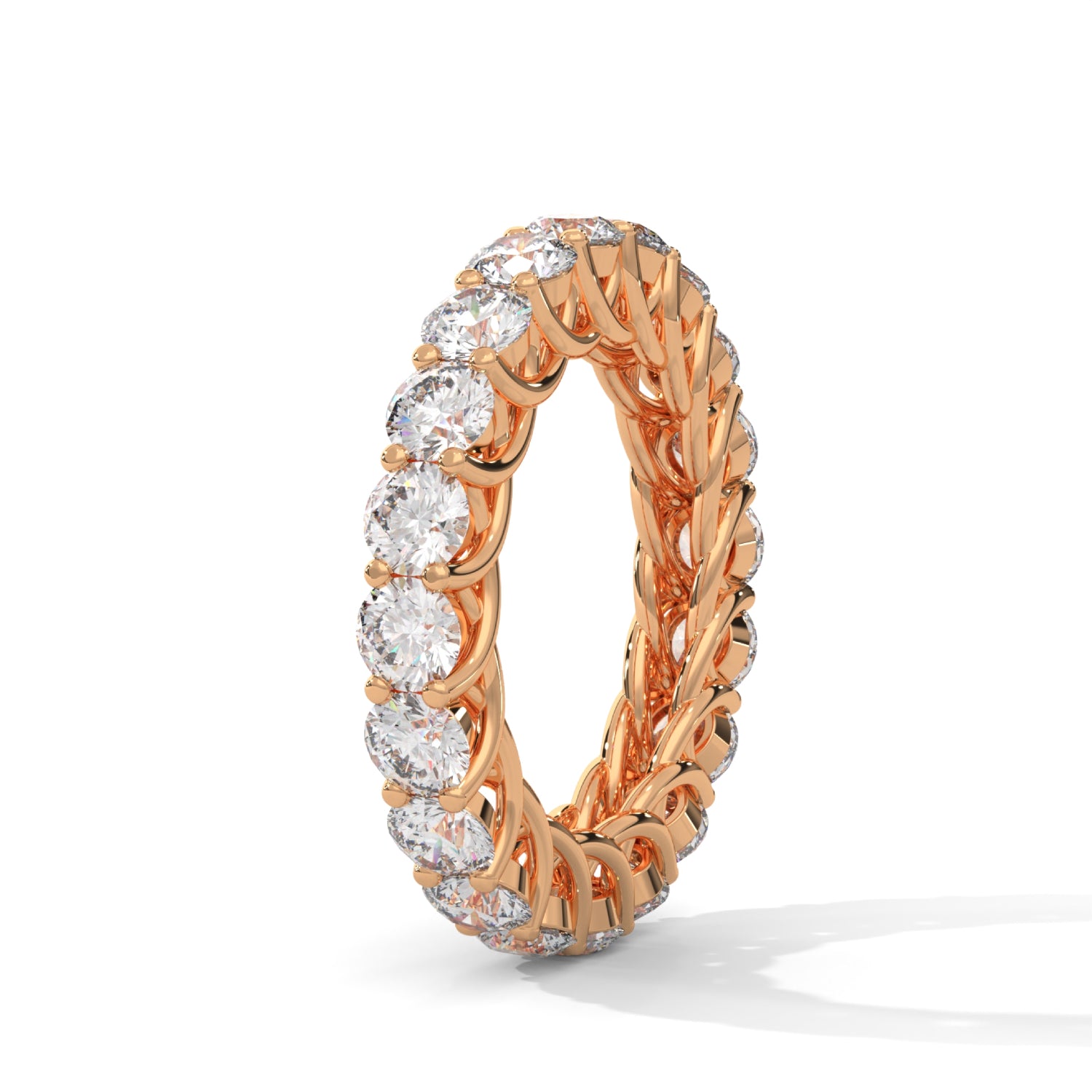 Round Brilliant Cut Lab-Grown Diamond Trellis Eternity Ring in Rose Gold