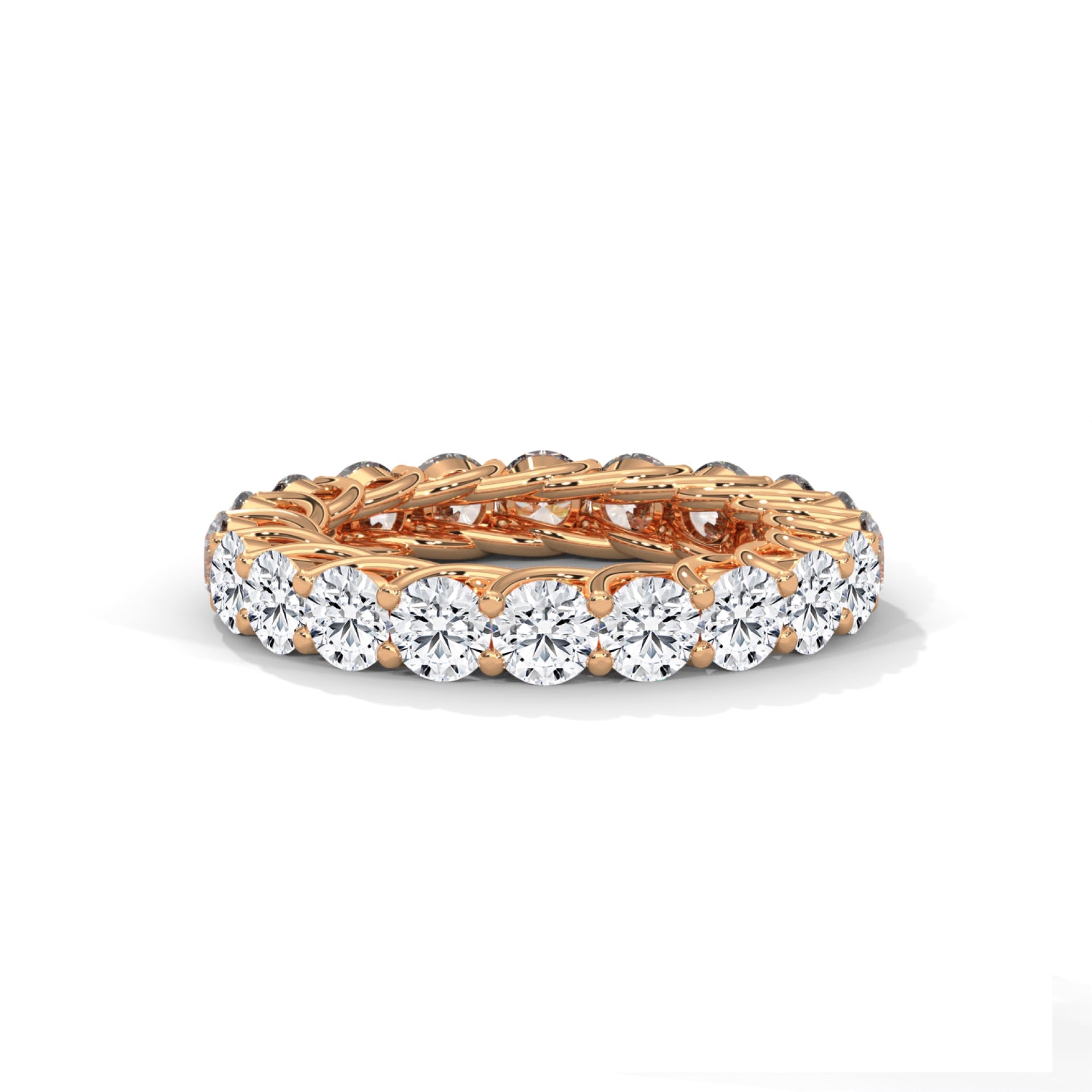 Round Brilliant Cut Lab-Grown Diamond Trellis Eternity Ring in Rose Gold