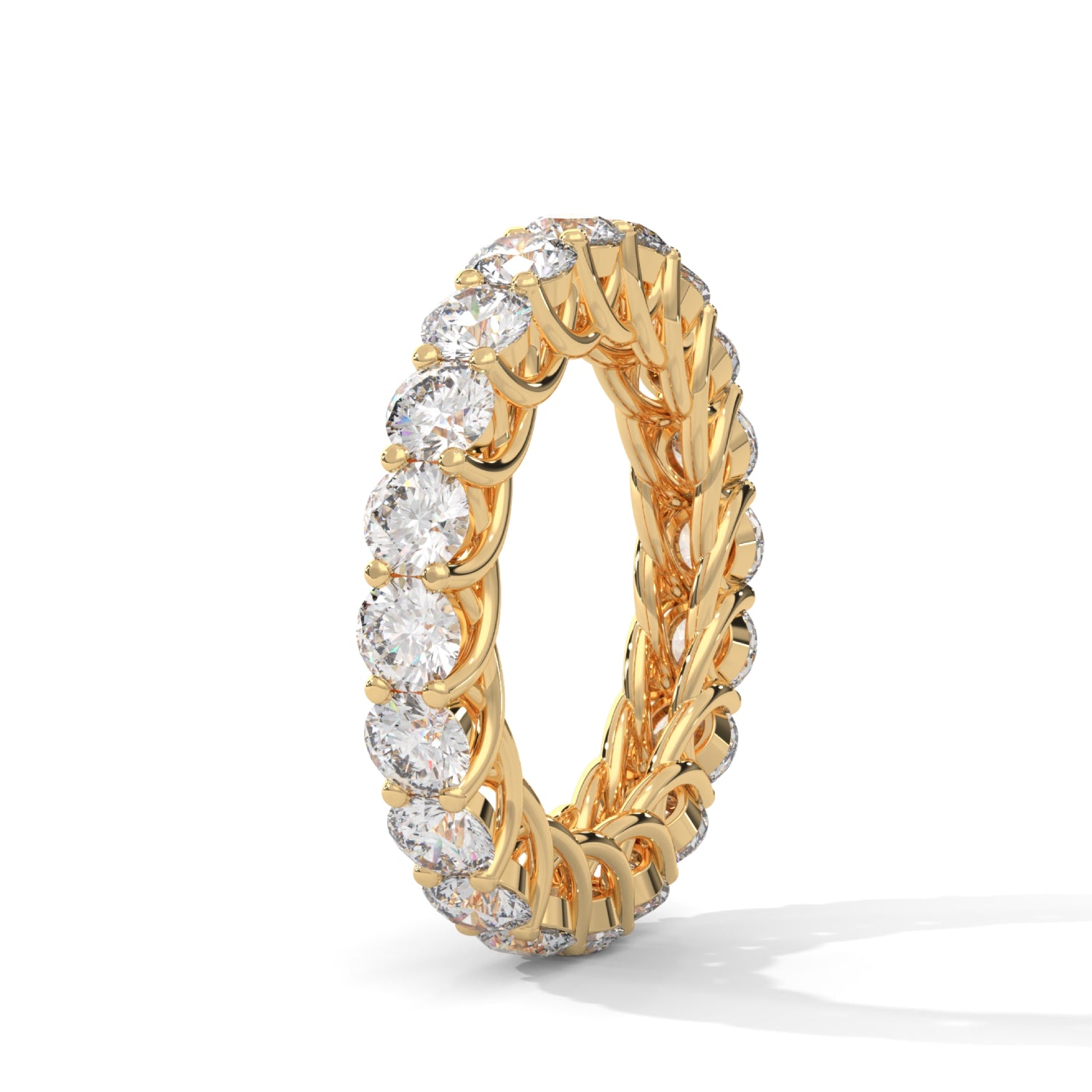 Round Brilliant Cut Lab-Grown Diamond Trellis Eternity Ring in Yellow Gold