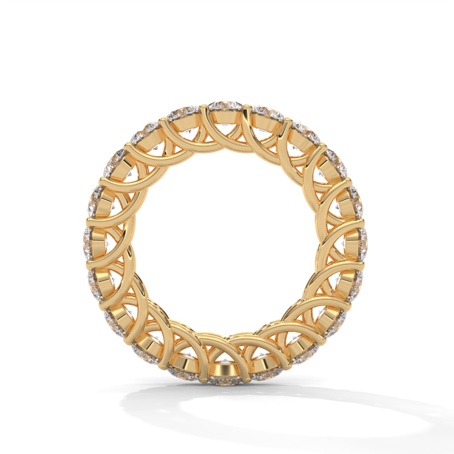 Round Brilliant Cut Lab-Grown Diamond Trellis Eternity Ring in Yellow Gold