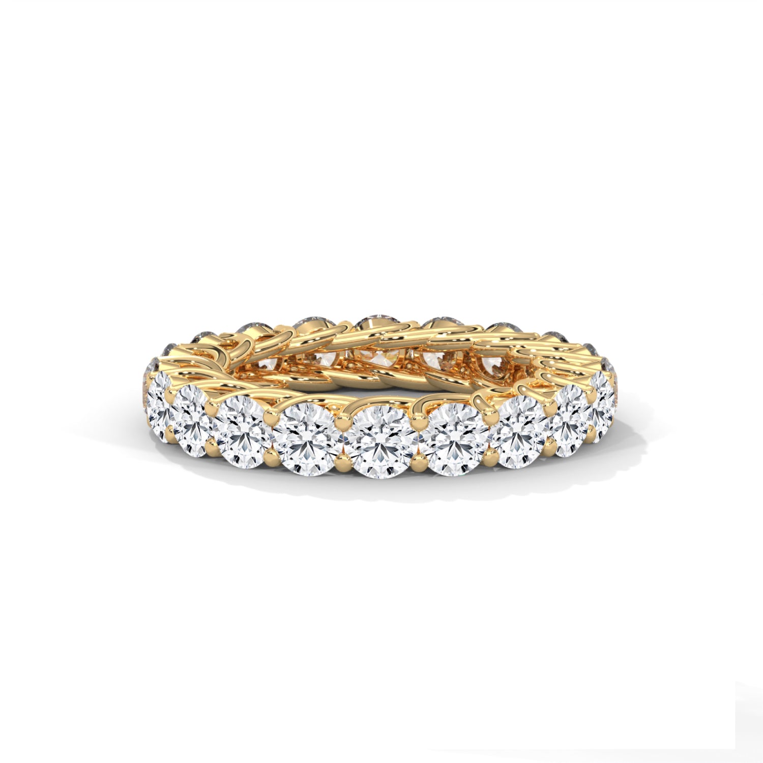 Round Brilliant Cut Lab-Grown Diamond Trellis Eternity Ring in Yellow Gold