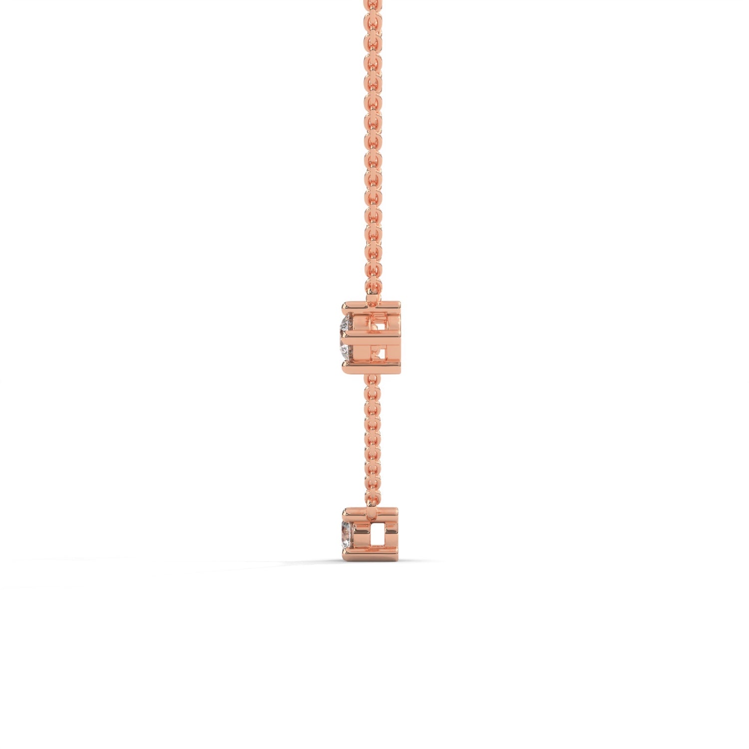 Round Brilliant Cut Lab-Grown Diamond Trio Station Necklace in Rose Gold