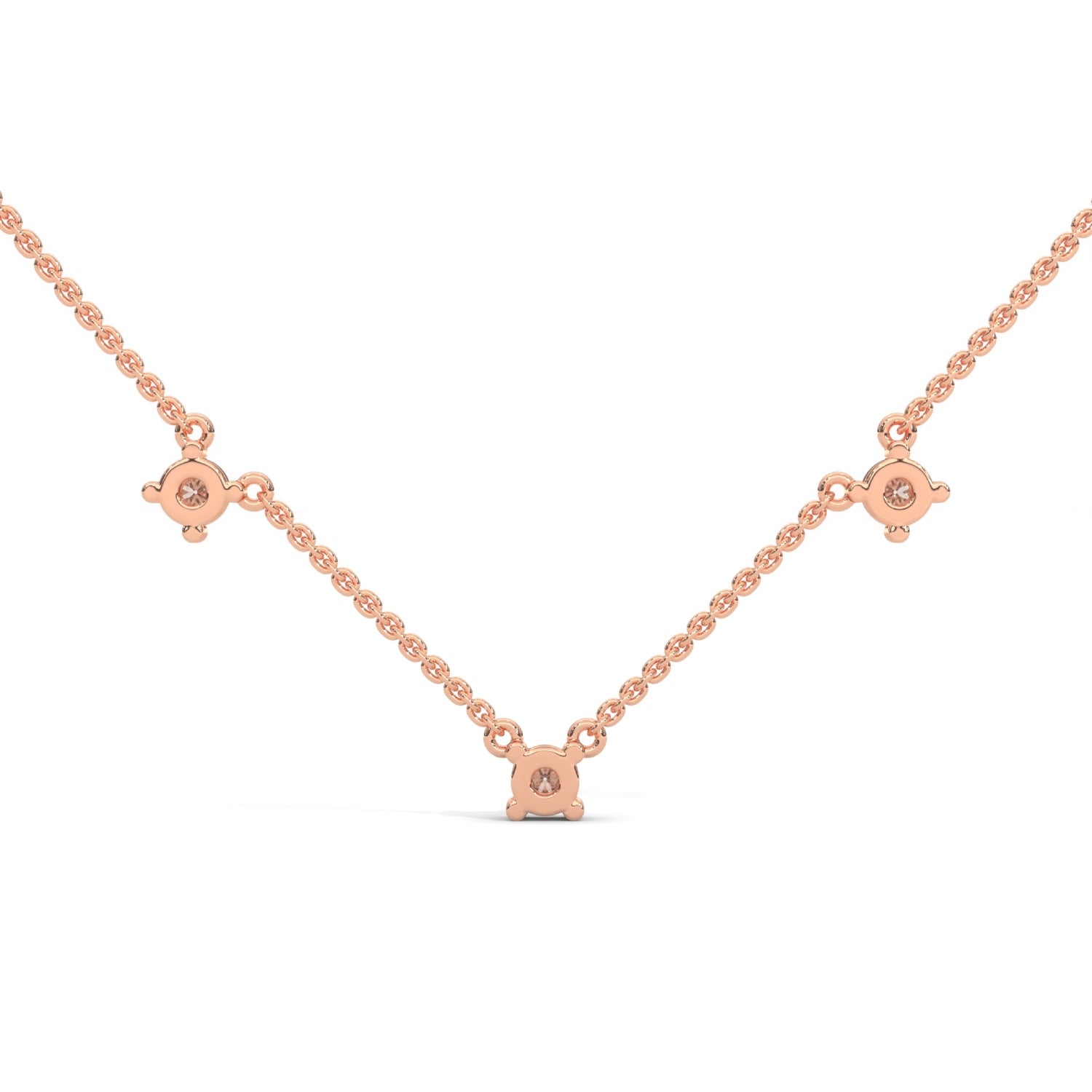 Round Brilliant Cut Lab-Grown Diamond Trio Station Necklace in Rose Gold