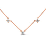 Round Brilliant Cut Lab-Grown Diamond Trio Station Necklace in Rose Gold