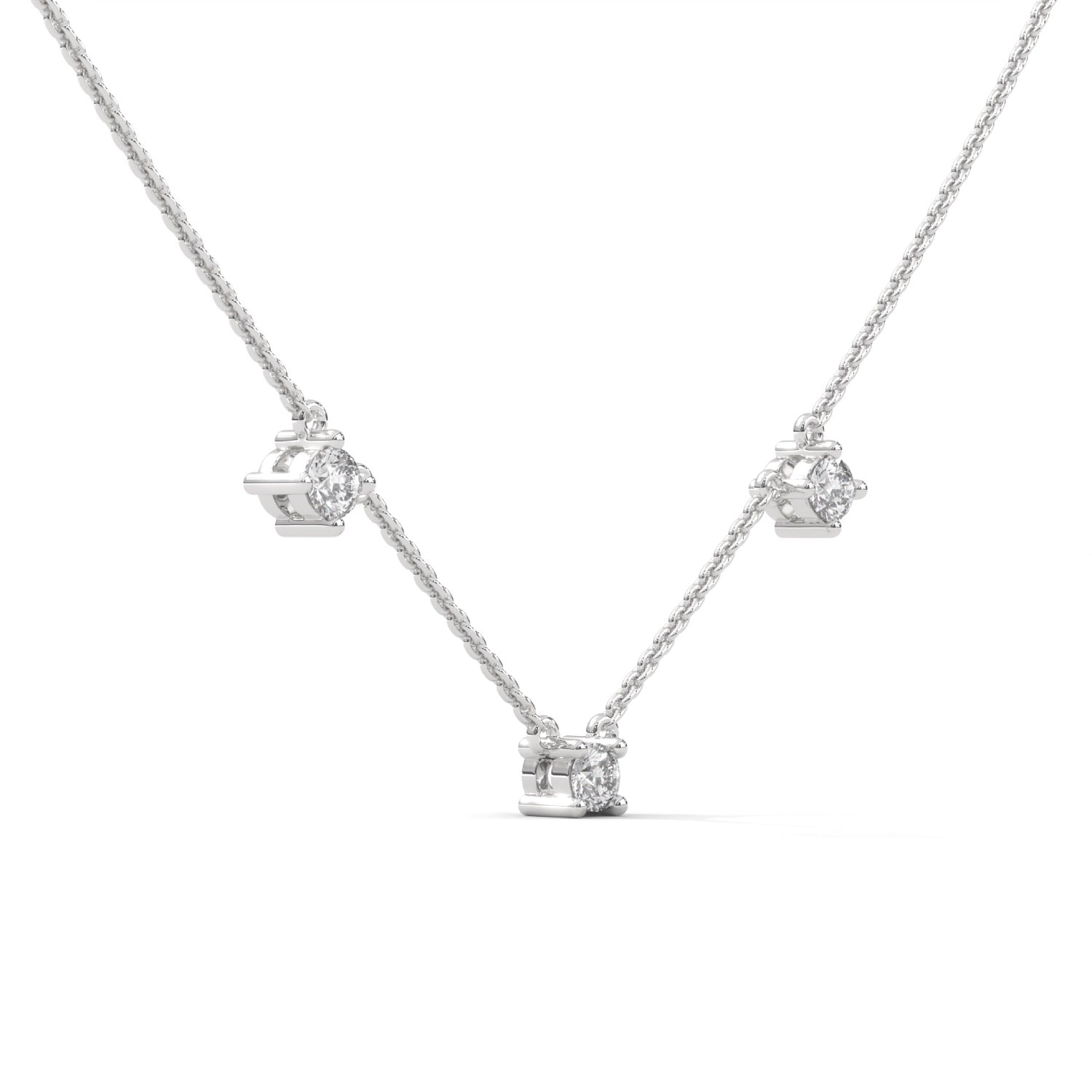 Round Brilliant Cut Lab-Grown Diamond Trio Station Necklace in White Gold