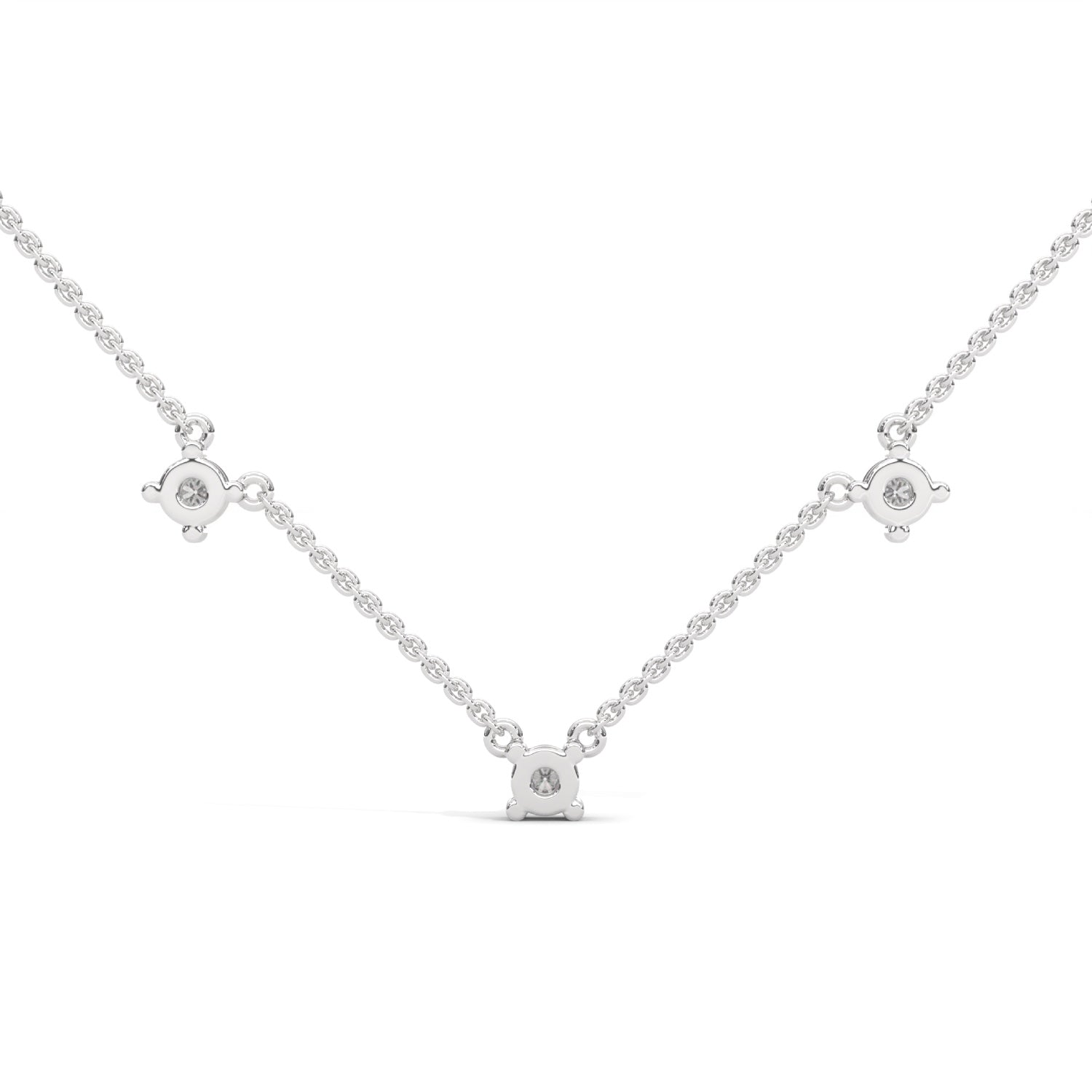 Round Brilliant Cut Lab-Grown Diamond Trio Station Necklace in White Gold