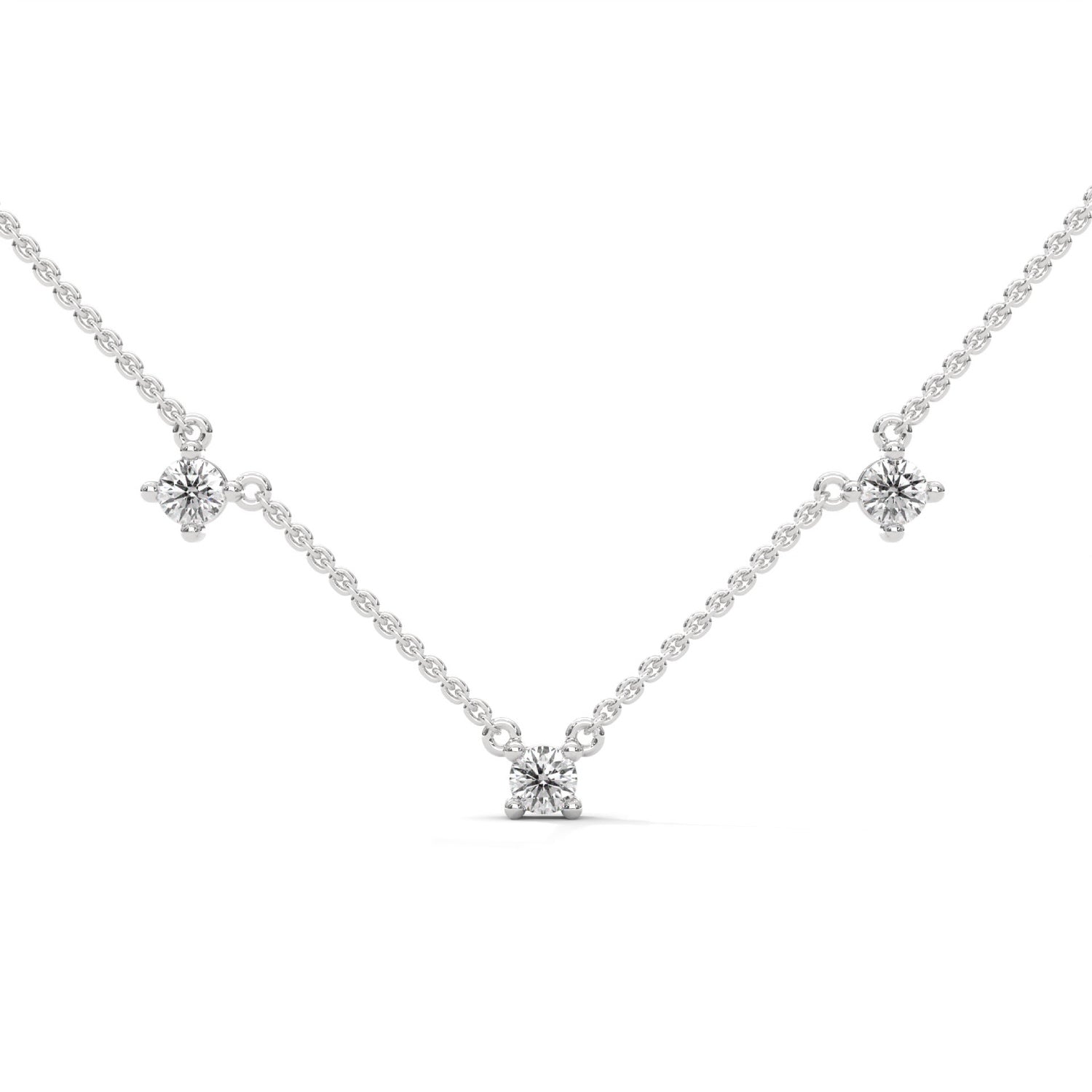 Round Brilliant Cut Lab-Grown Diamond Trio Station Necklace in White Gold
