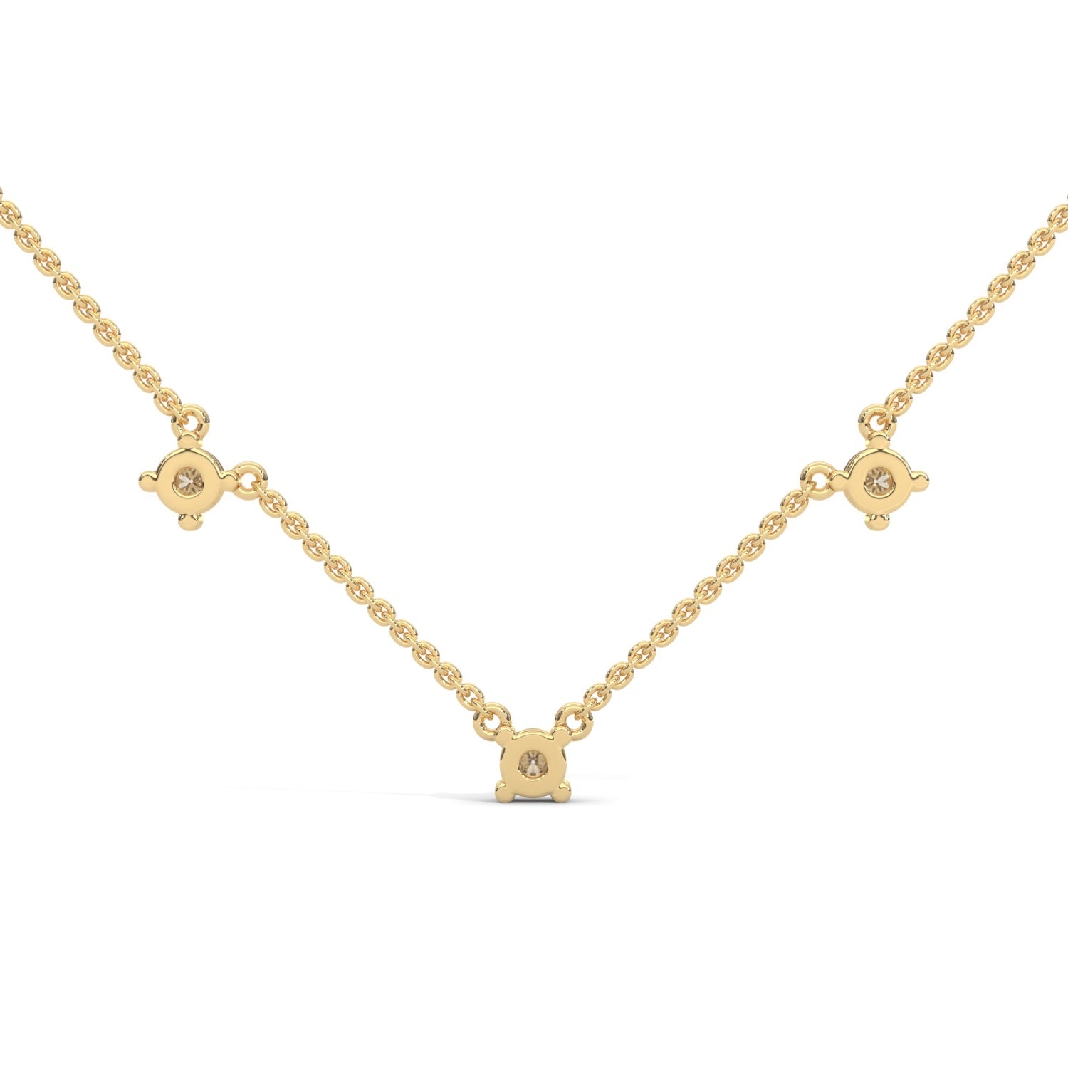 Round Brilliant Cut Lab-Grown Diamond Trio Station Necklace in Yellow Gold