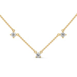 Round Brilliant Cut Lab-Grown Diamond Trio Station Necklace in Yellow Gold