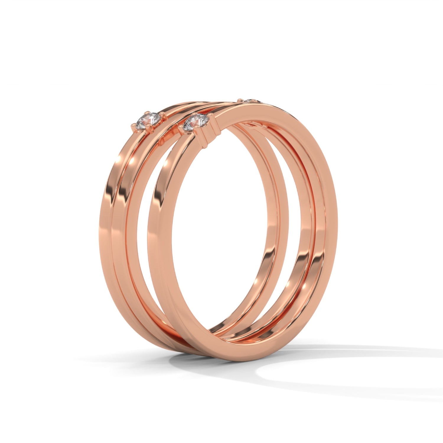 Round Brilliant Cut Lab-Grown Diamond Triple Band Ring in Rose Gold