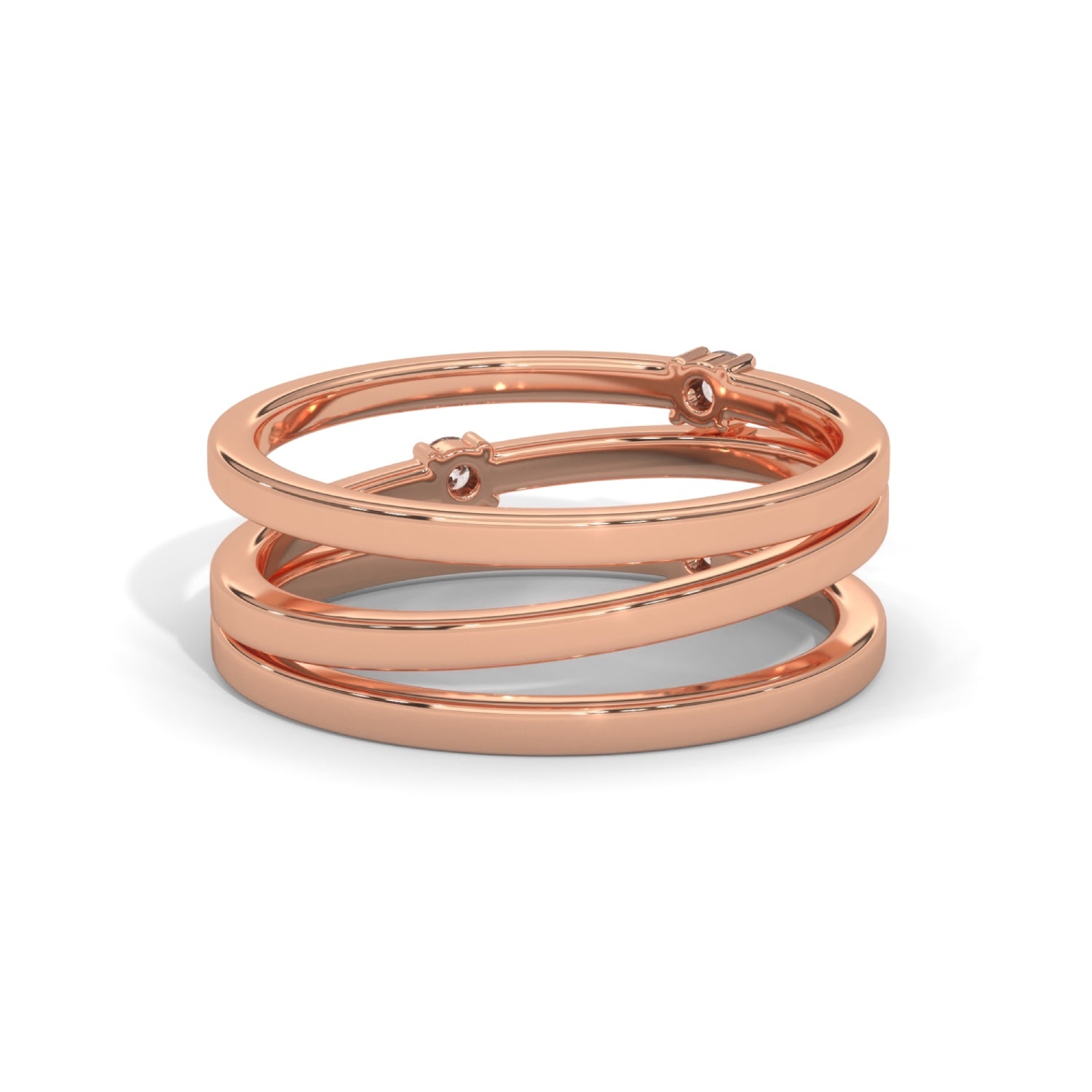 Round Brilliant Cut Lab-Grown Diamond Triple Band Ring in Rose Gold
