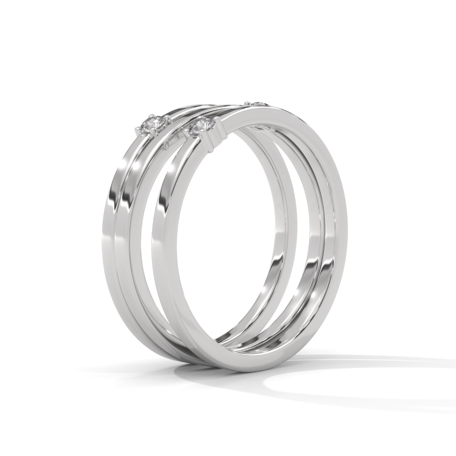 Round Brilliant Cut Lab-Grown Diamond Triple Band Ring in White Gold