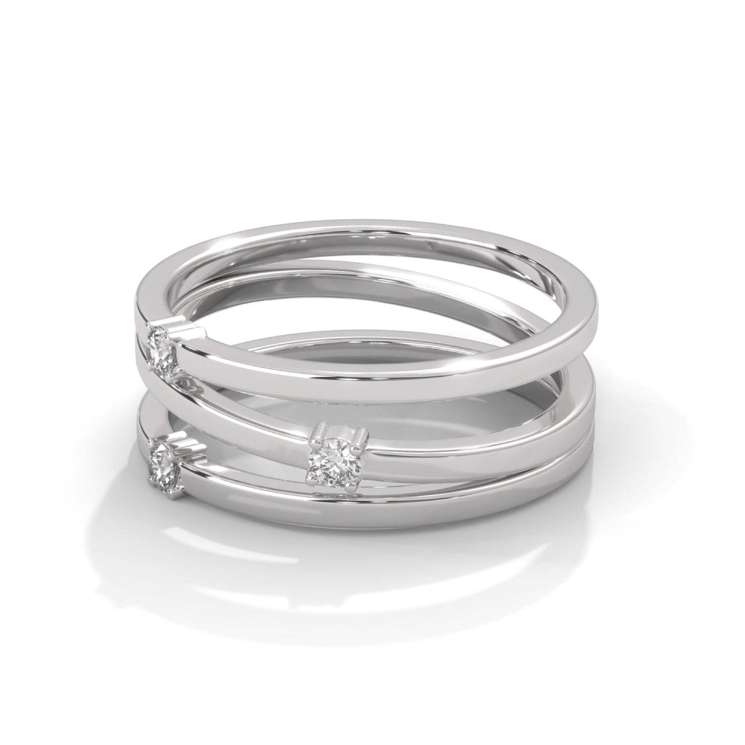Round Brilliant Cut Lab-Grown Diamond Triple Band Ring in White Gold