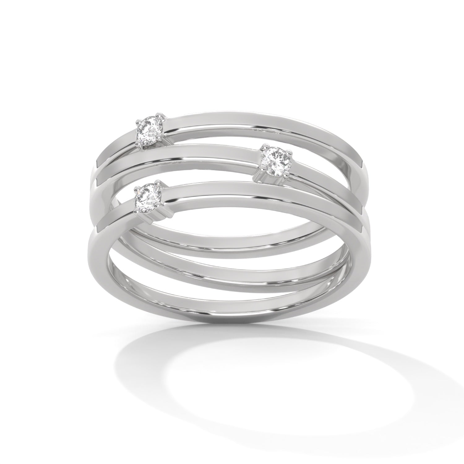 Round Brilliant Cut Lab-Grown Diamond Triple Band Ring in White Gold