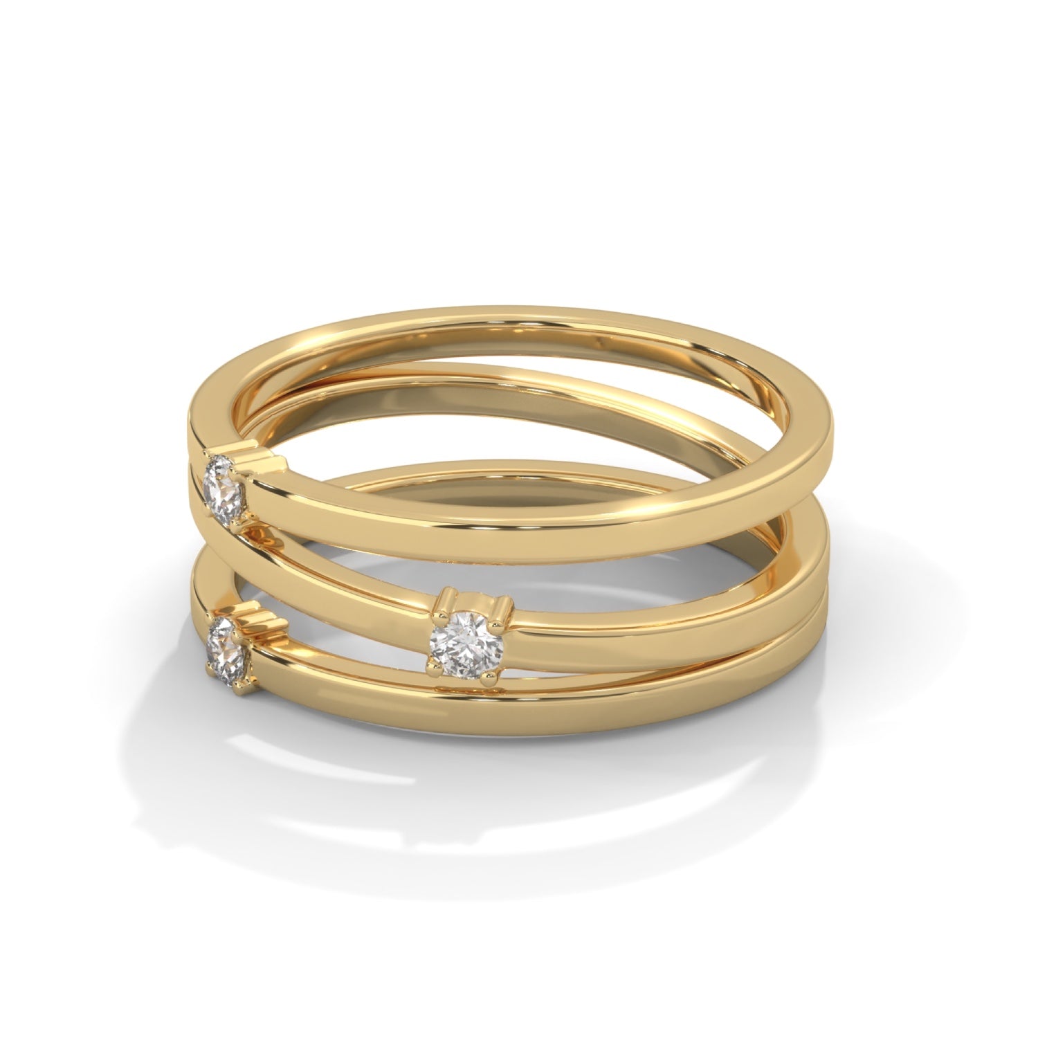 Round Brilliant Cut Lab-Grown Diamond Triple Band Ring in Yellow Gold