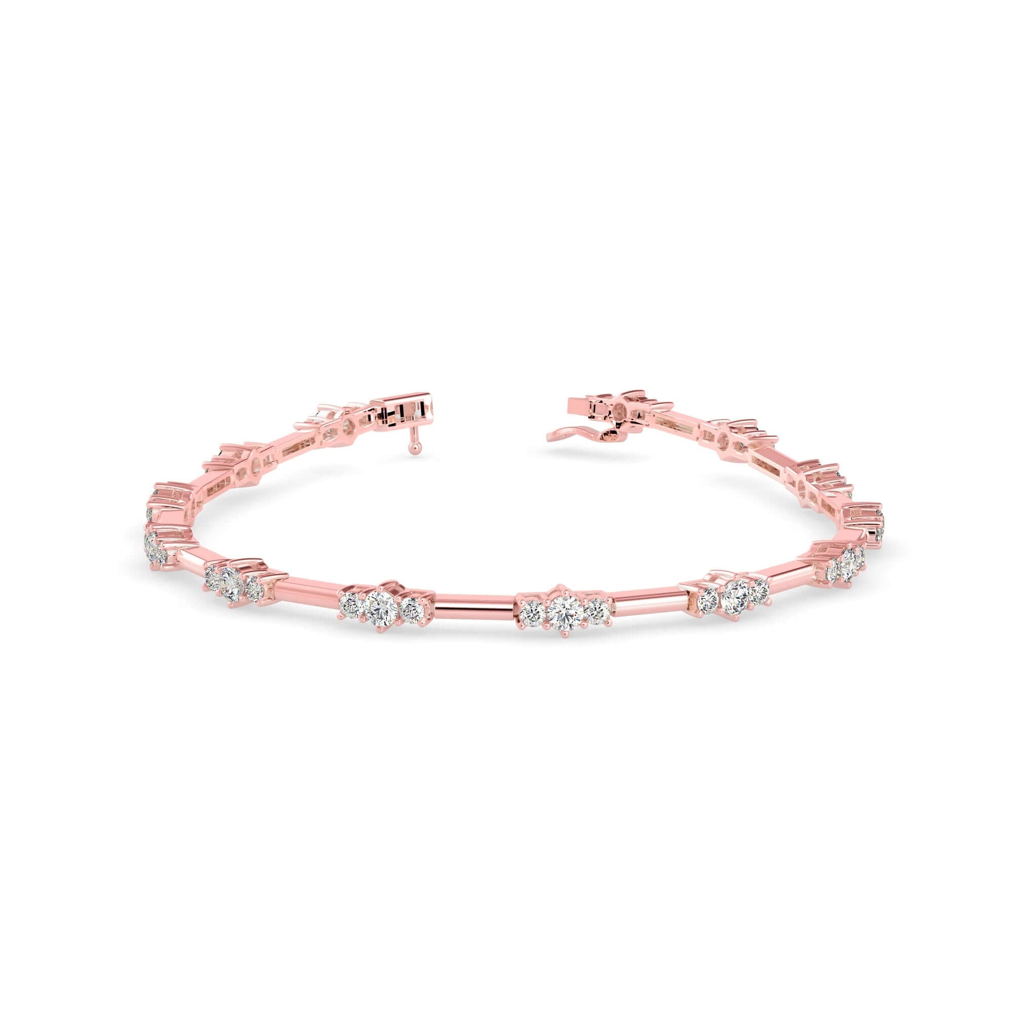 Round Brilliant Cut Lab-Grown Diamond Triple Cluster Tennis Bracelet in Rose Gold