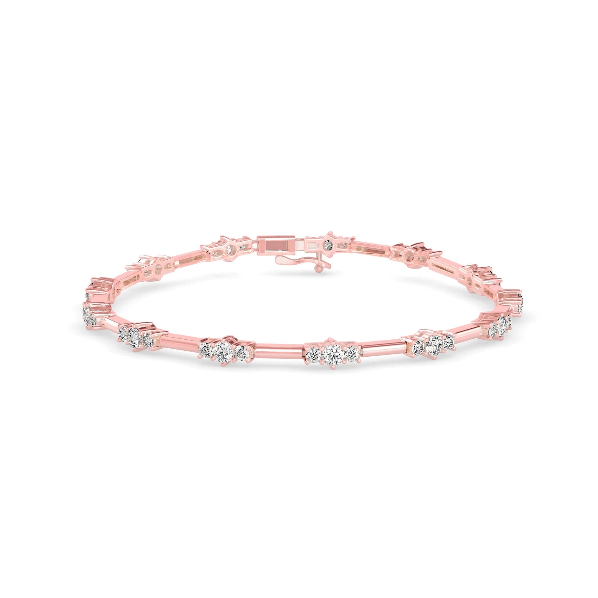 Round Brilliant Cut Lab-Grown Diamond Triple Cluster Tennis Bracelet in Rose Gold