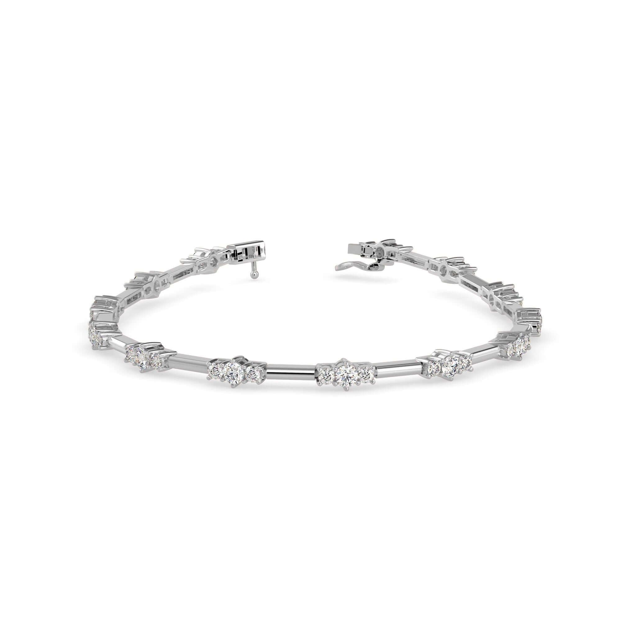 Round Brilliant Cut Lab-Grown Diamond Triple Cluster Tennis Bracelet in White Gold