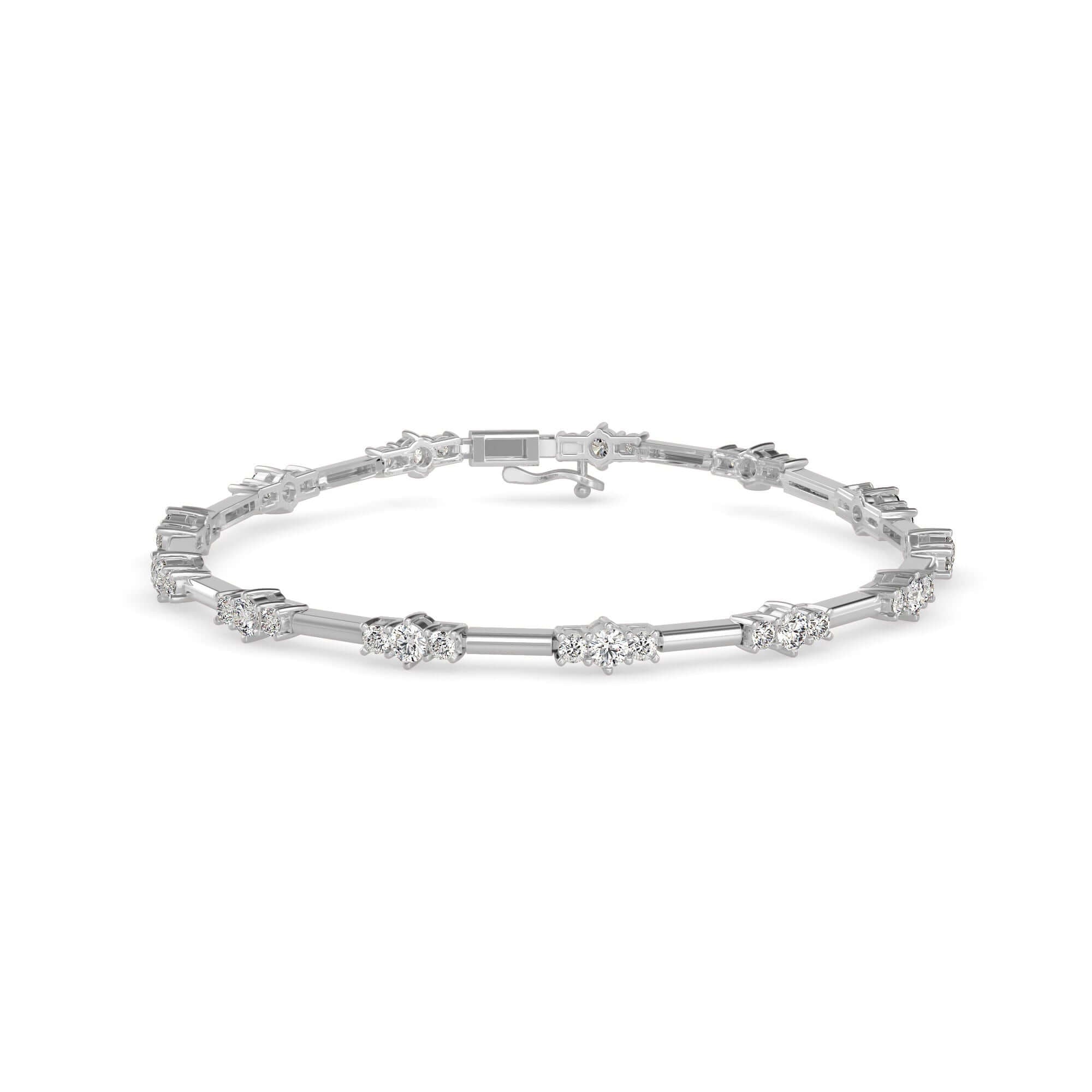 Round Brilliant Cut Lab-Grown Diamond Triple Cluster Tennis Bracelet in White Gold