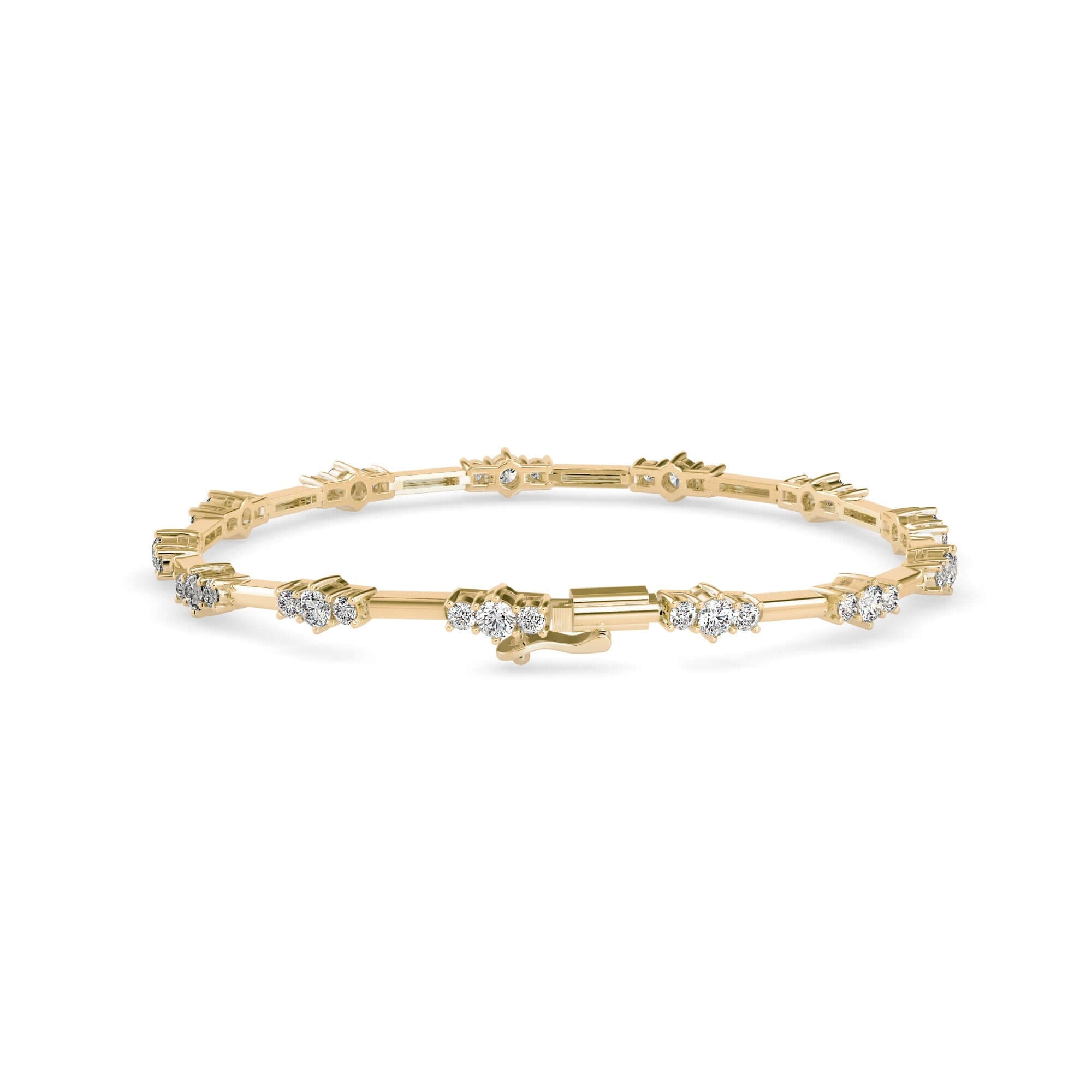 Round Brilliant Cut Lab-Grown Diamond Triple Cluster Tennis Bracelet in Yellow Gold