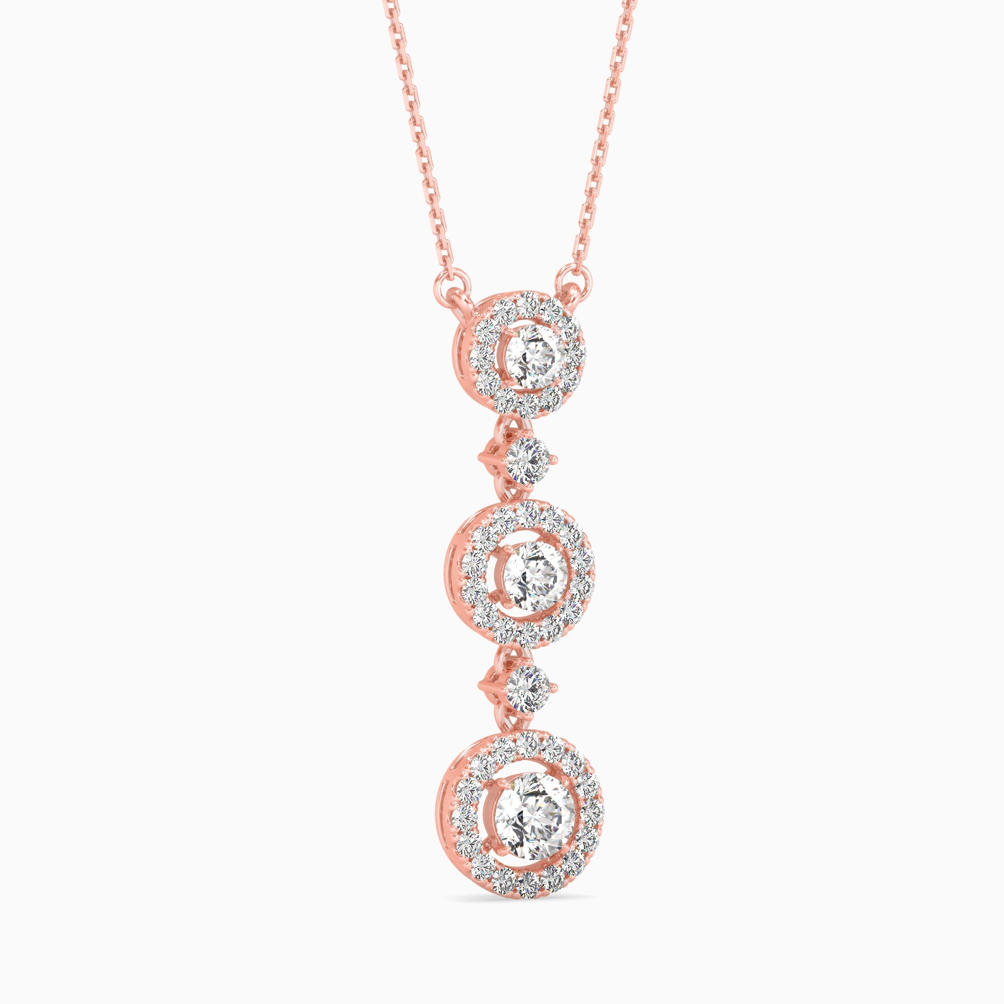 Round Brilliant Cut Lab-Grown Diamond Triple Halo Pendant in Rose Gold