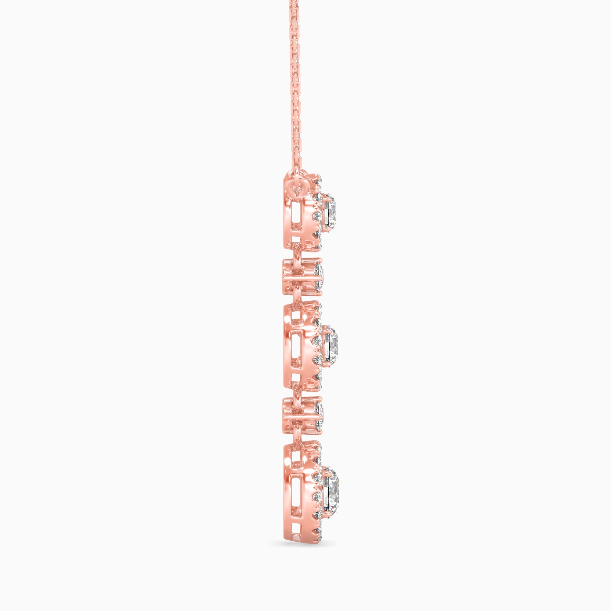 Round Brilliant Cut Lab-Grown Diamond Triple Halo Pendant in Rose Gold