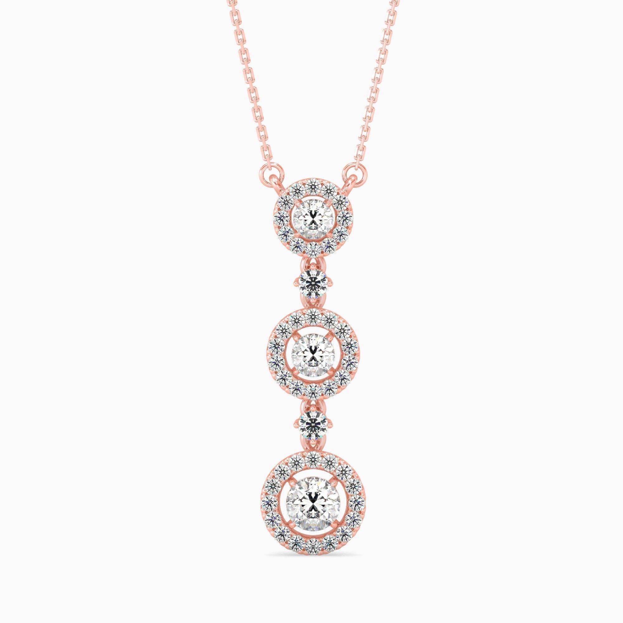 Round Brilliant Cut Lab-Grown Diamond Triple Halo Pendant in Rose Gold