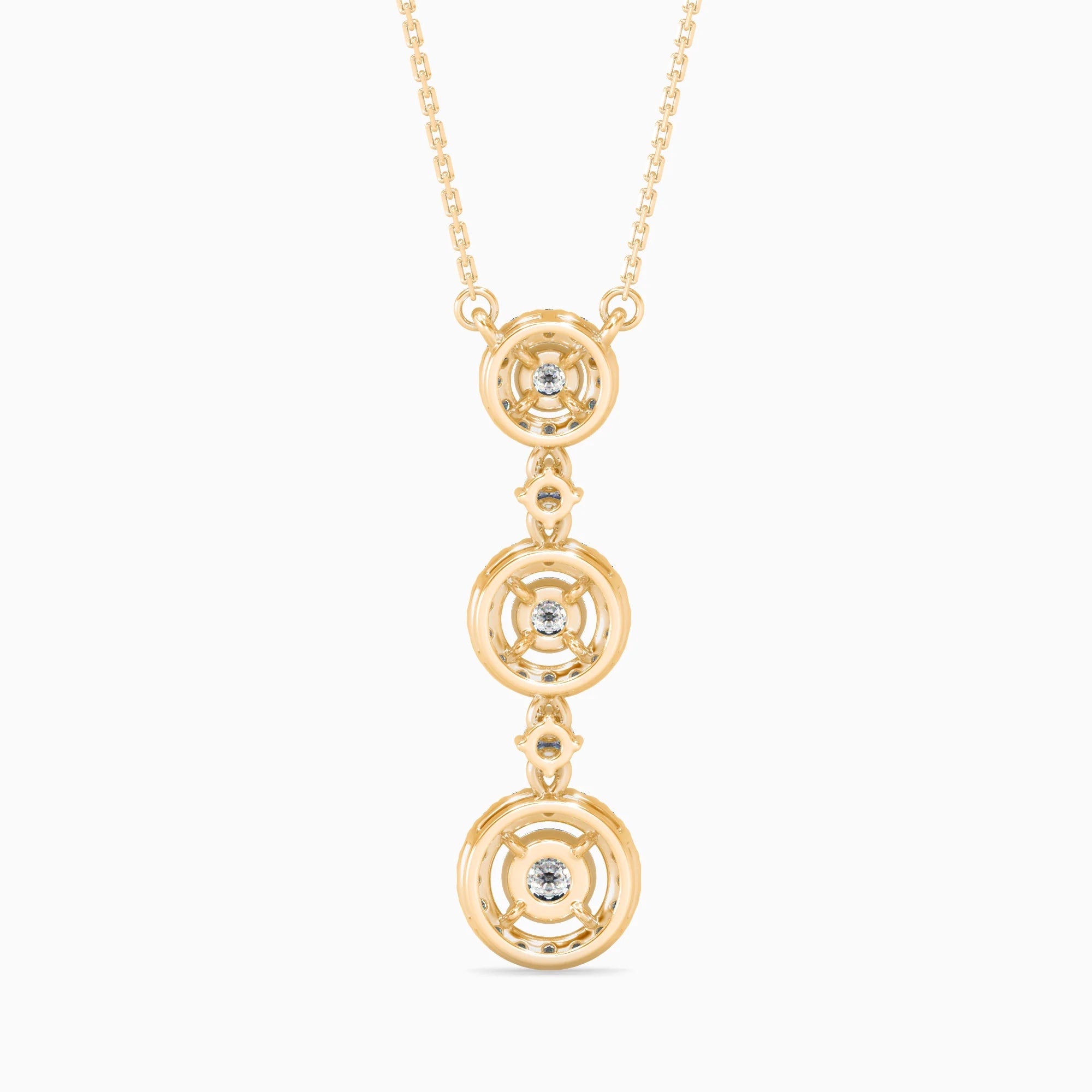 Round Brilliant Cut Lab-Grown Diamond Triple Halo Pendant in Yellow Gold