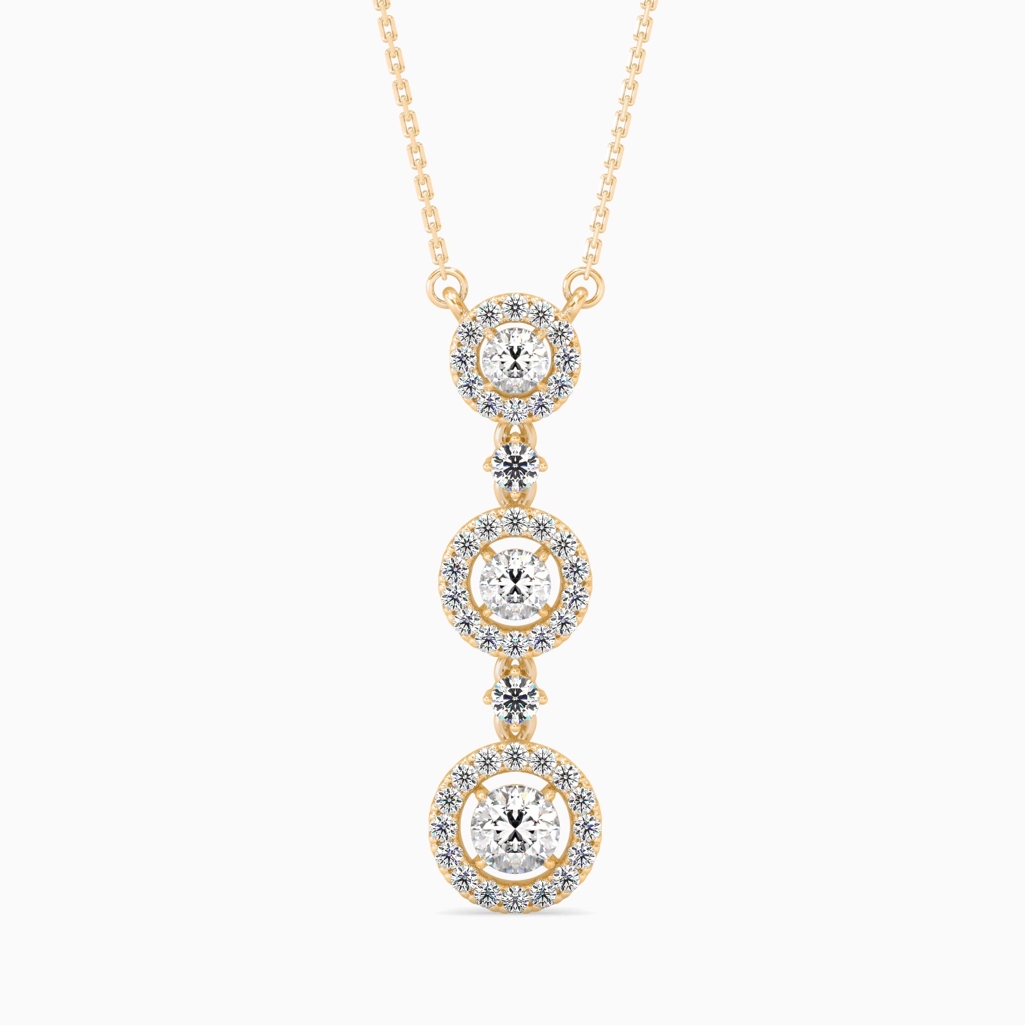 Round Brilliant Cut Lab-Grown Diamond Triple Halo Pendant in Yellow Gold