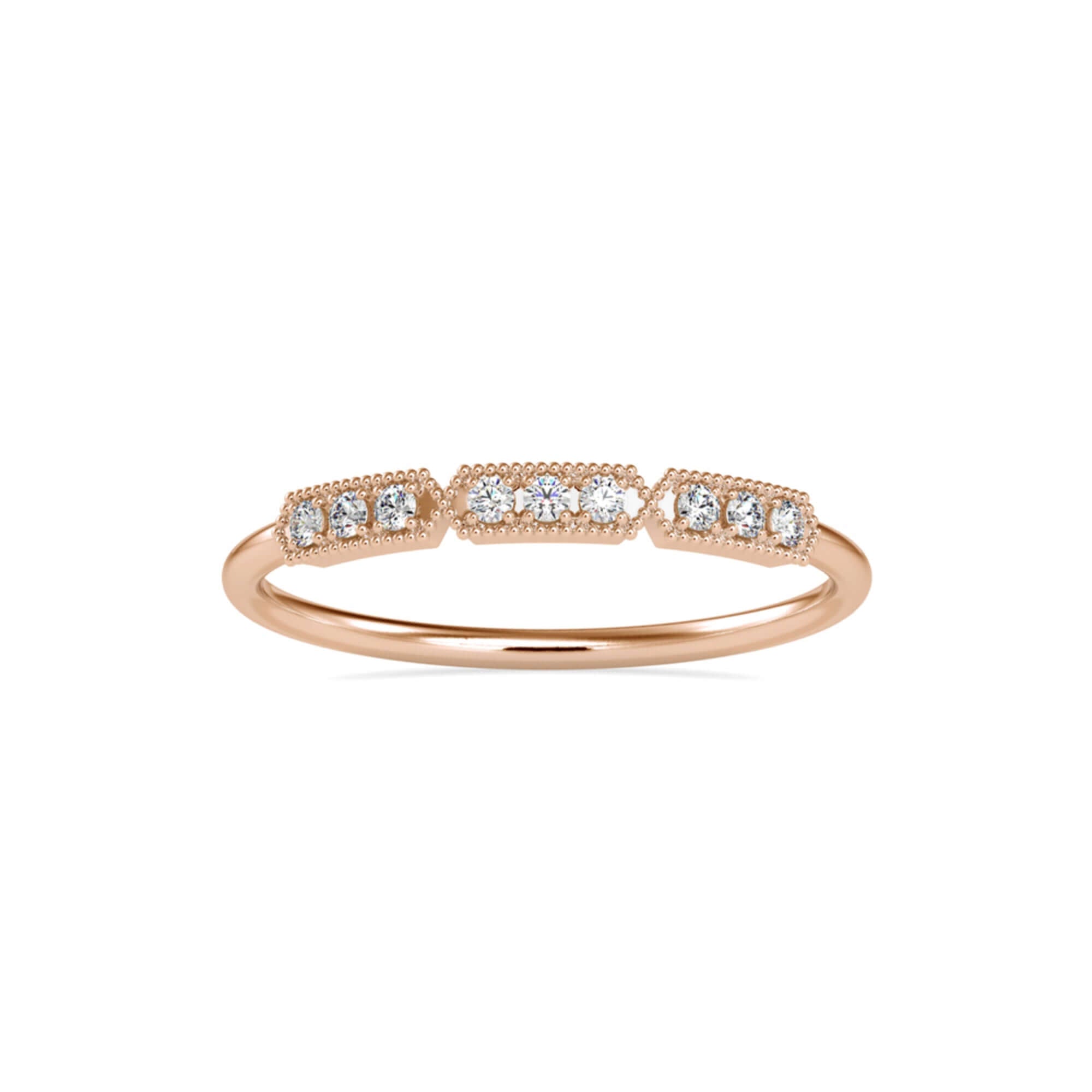 Round Brilliant Cut Lab-Grown Diamond Triple Milgrain Stackable Ring in Rose Gold