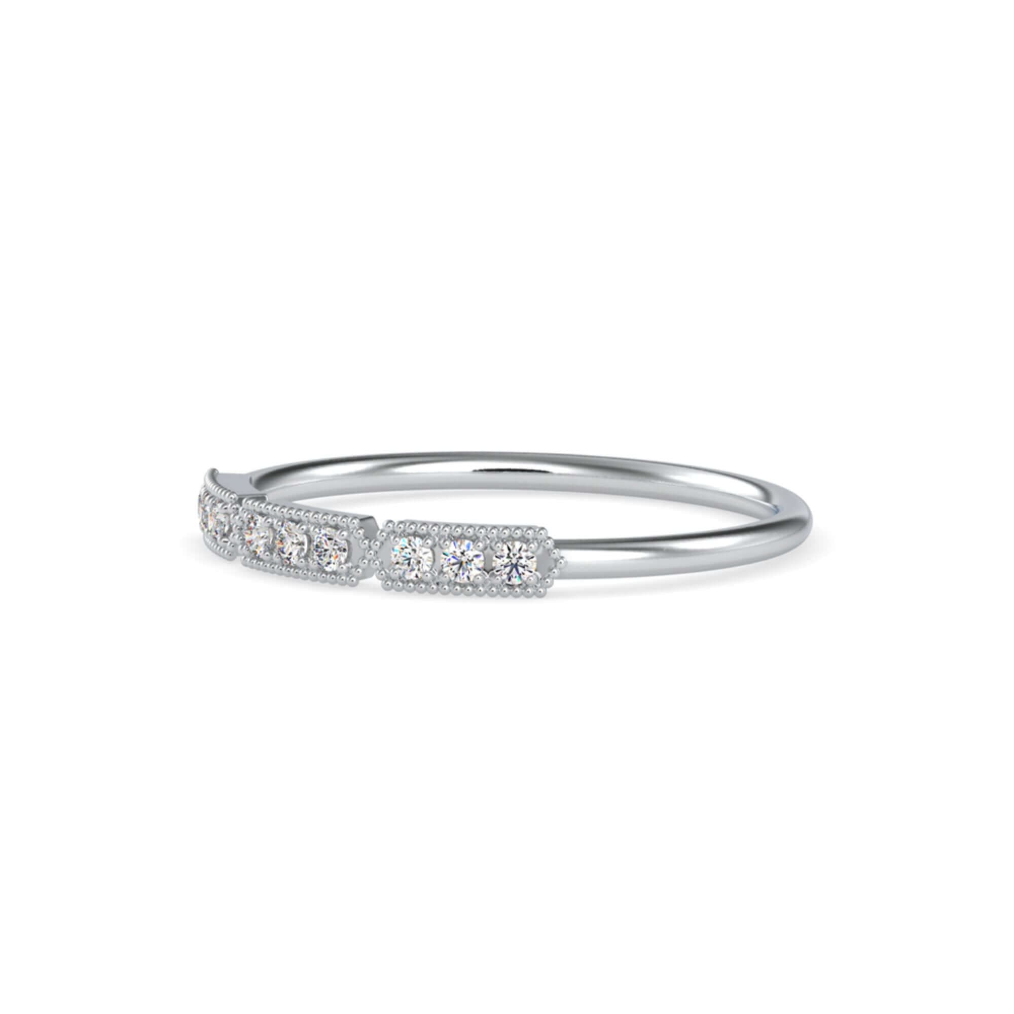 Round Brilliant Cut Lab-Grown Diamond Triple Milgrain Stackable Ring in White Gold