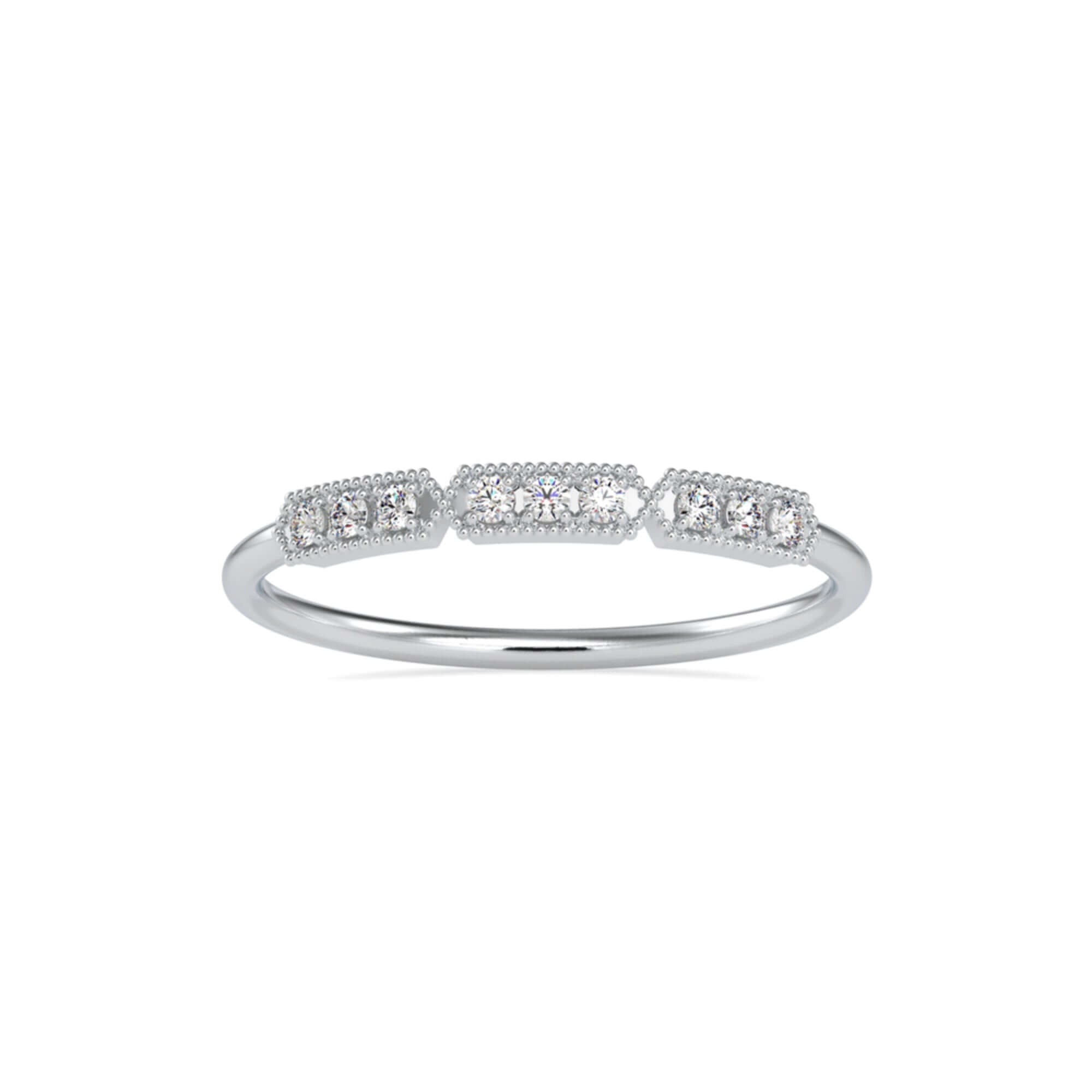 Round Brilliant Cut Lab-Grown Diamond Triple Milgrain Stackable Ring in White Gold