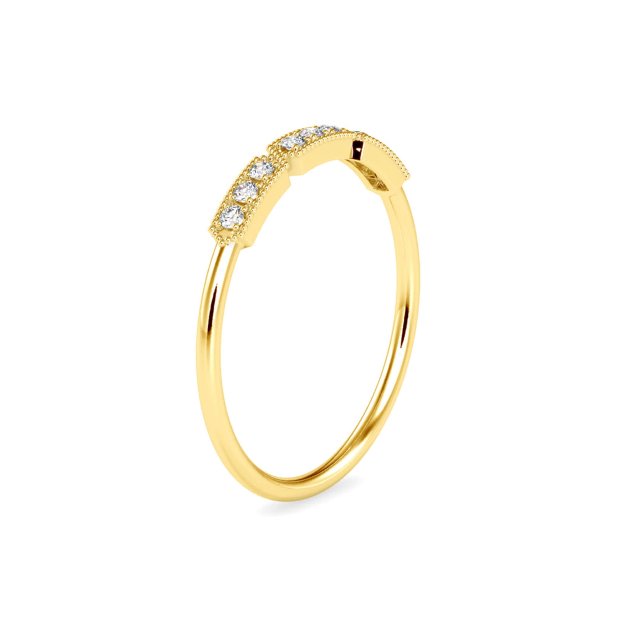 Round Brilliant Cut Lab-Grown Diamond Triple Milgrain Stackable Ring in Yellow Gold