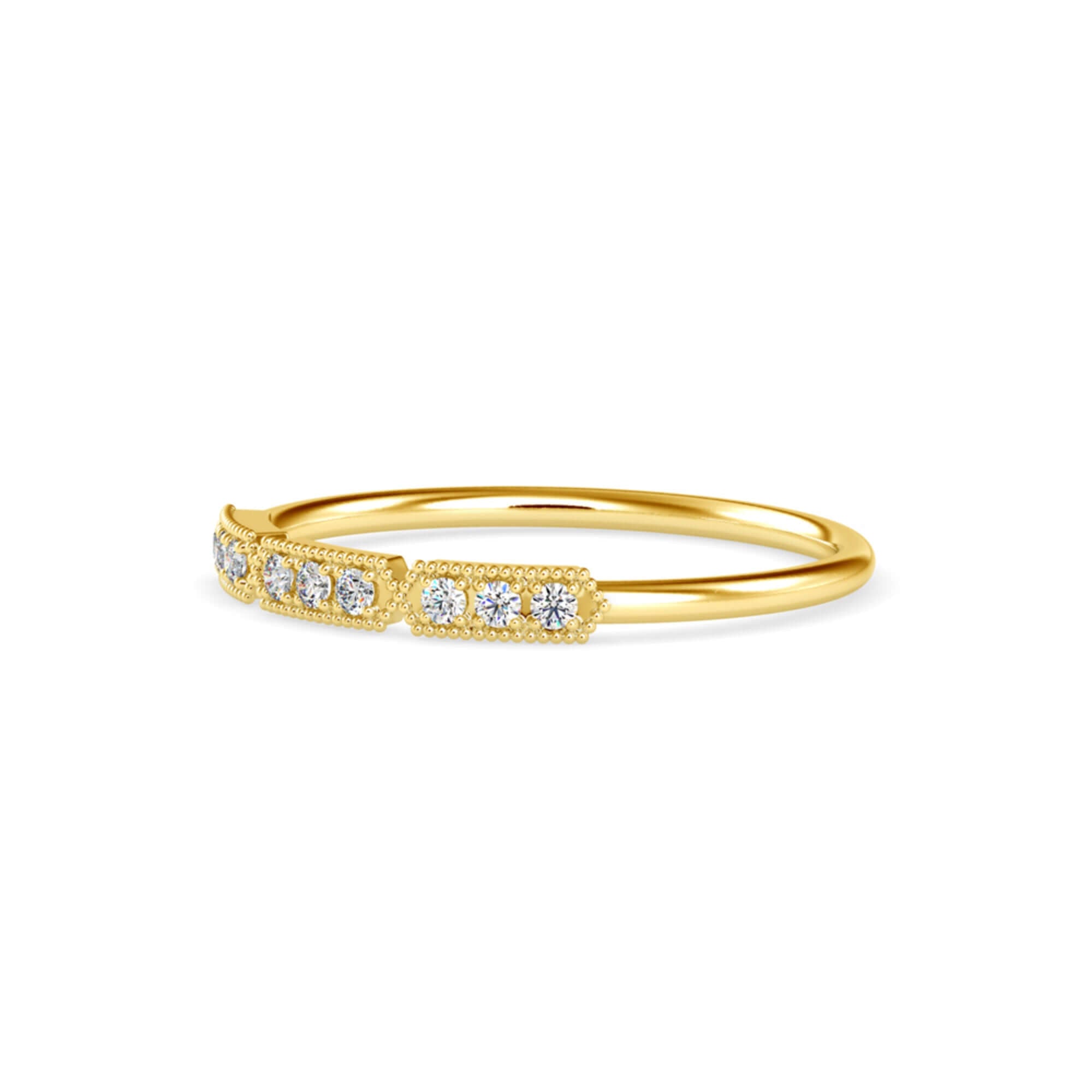 Round Brilliant Cut Lab-Grown Diamond Triple Milgrain Stackable Ring in Yellow Gold