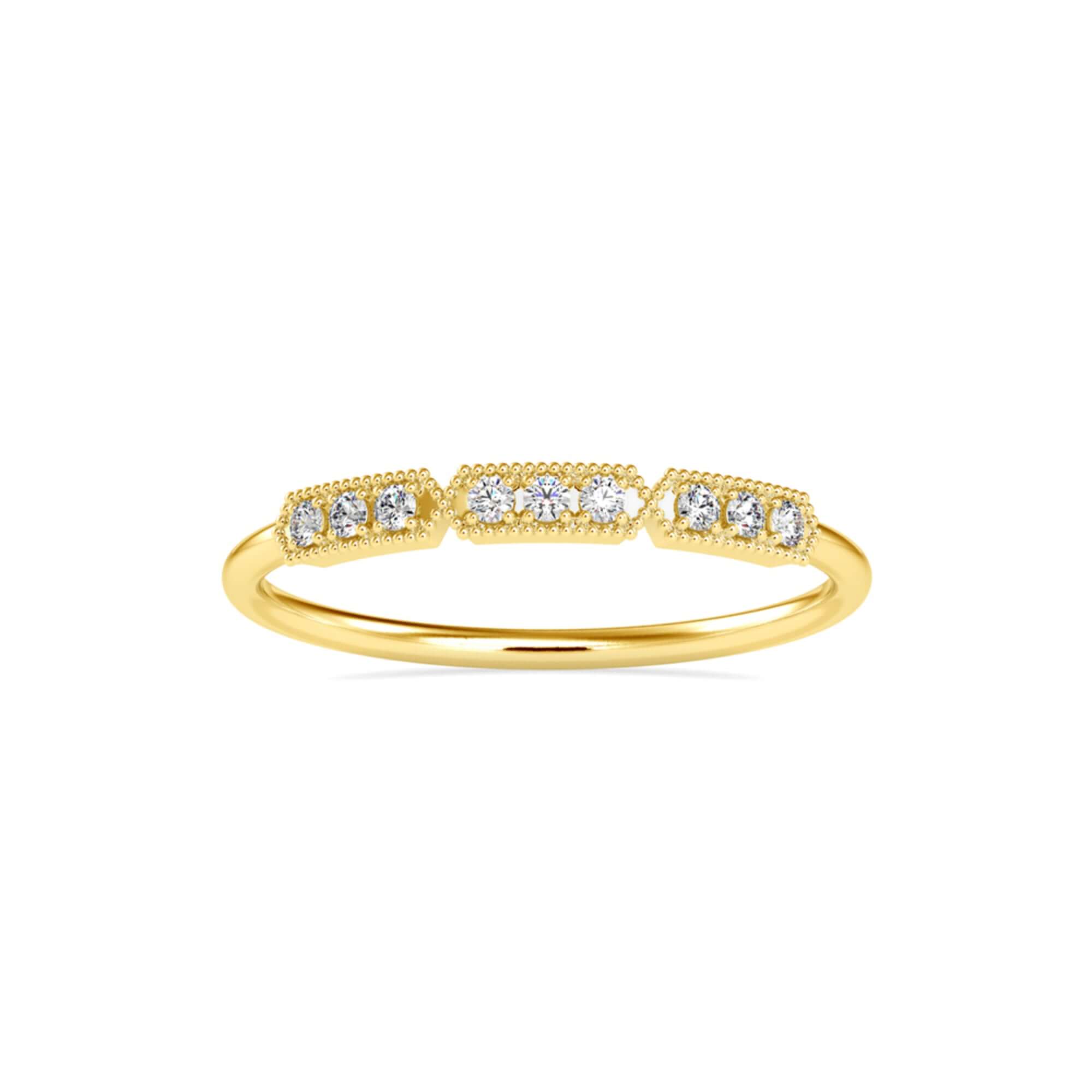 Round Brilliant Cut Lab-Grown Diamond Triple Milgrain Stackable Ring in Yellow Gold