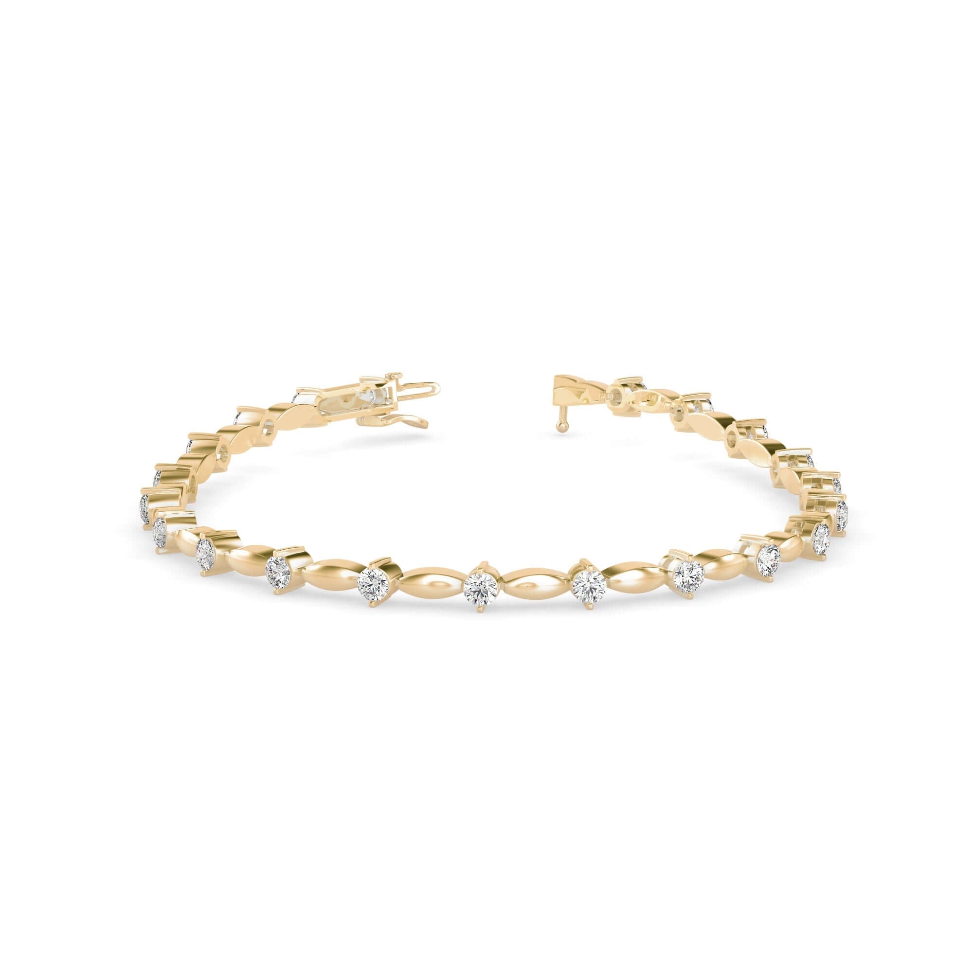 Round Brilliant Cut Lab-Grown Diamond Twist Link Tennis Bracelet in Yellow Gold