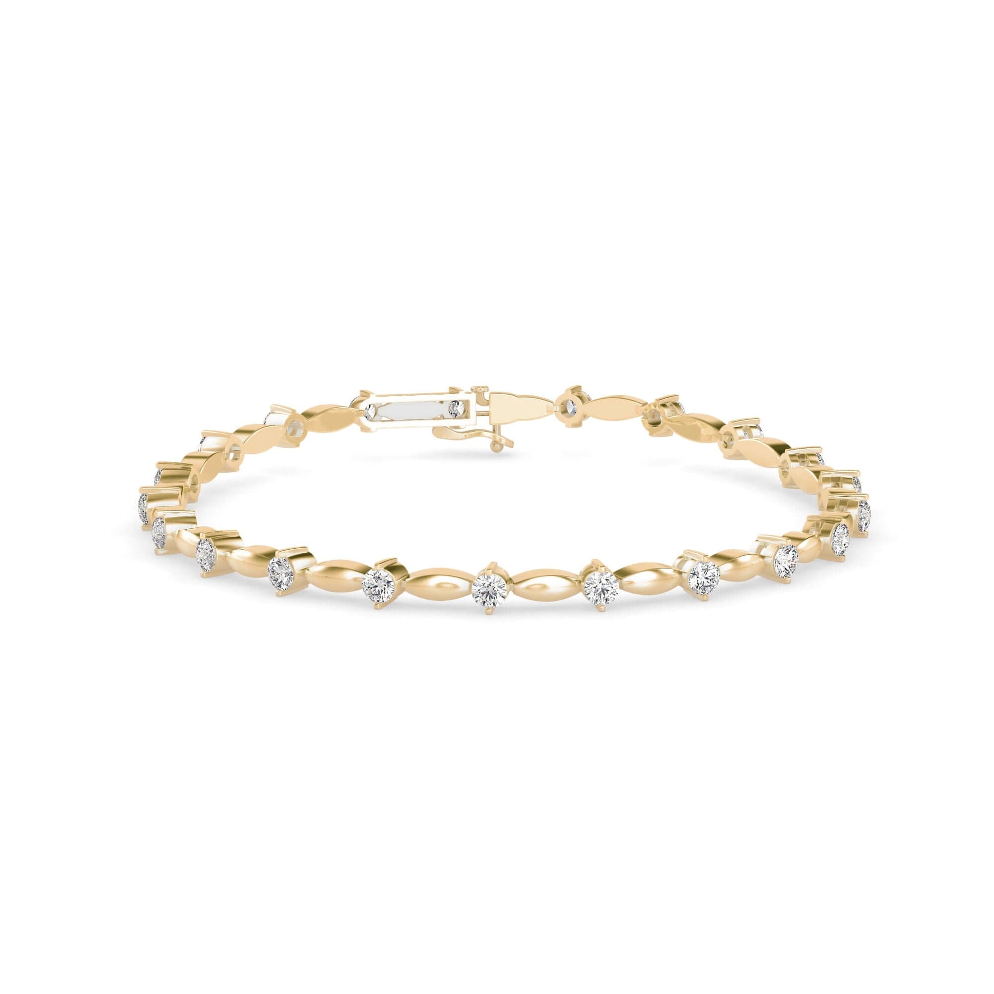 Round Brilliant Cut Lab-Grown Diamond Twist Link Tennis Bracelet in Yellow Gold