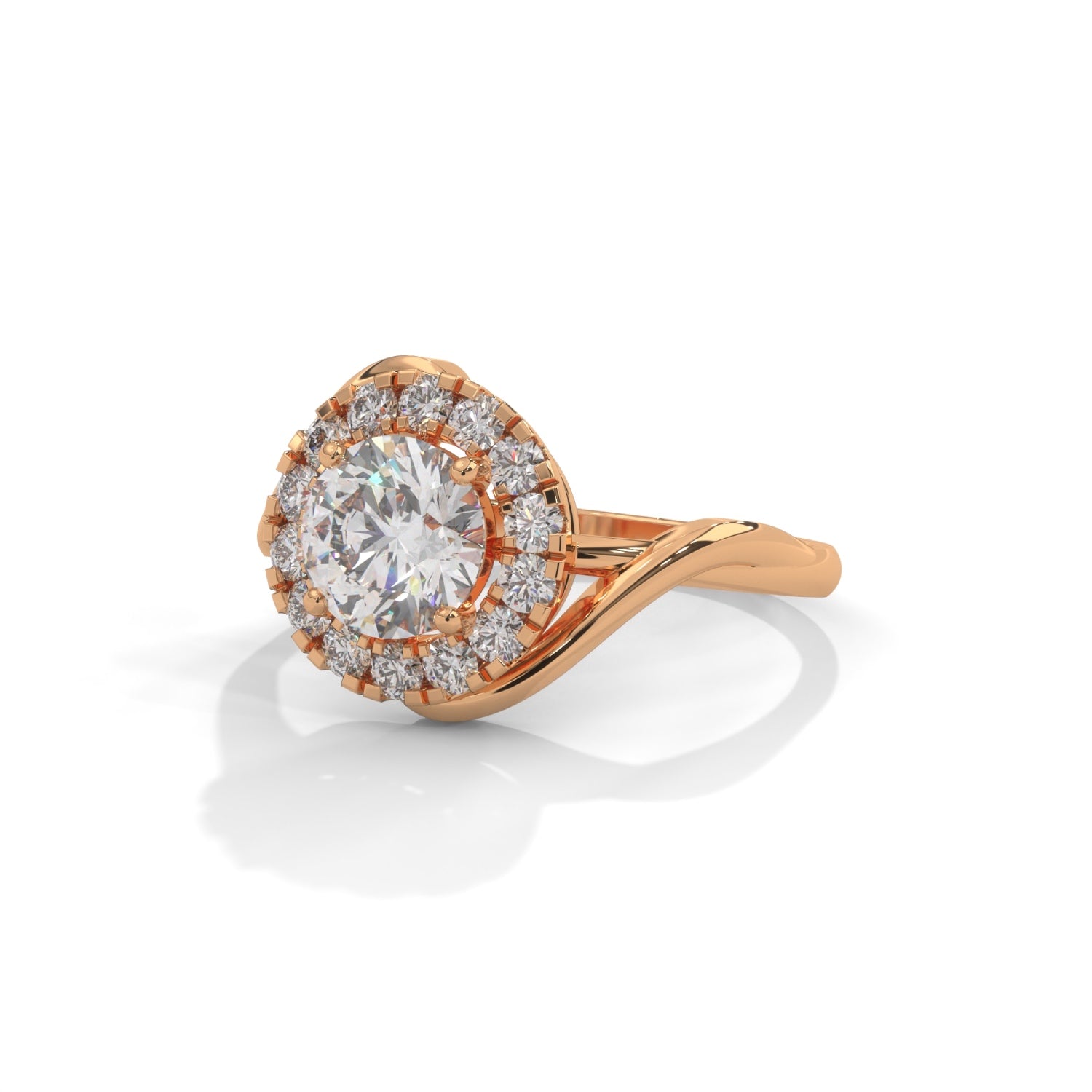 Round Brilliant Cut Lab-Grown Diamond Twisted Halo Engagement Ring in Rose Gold