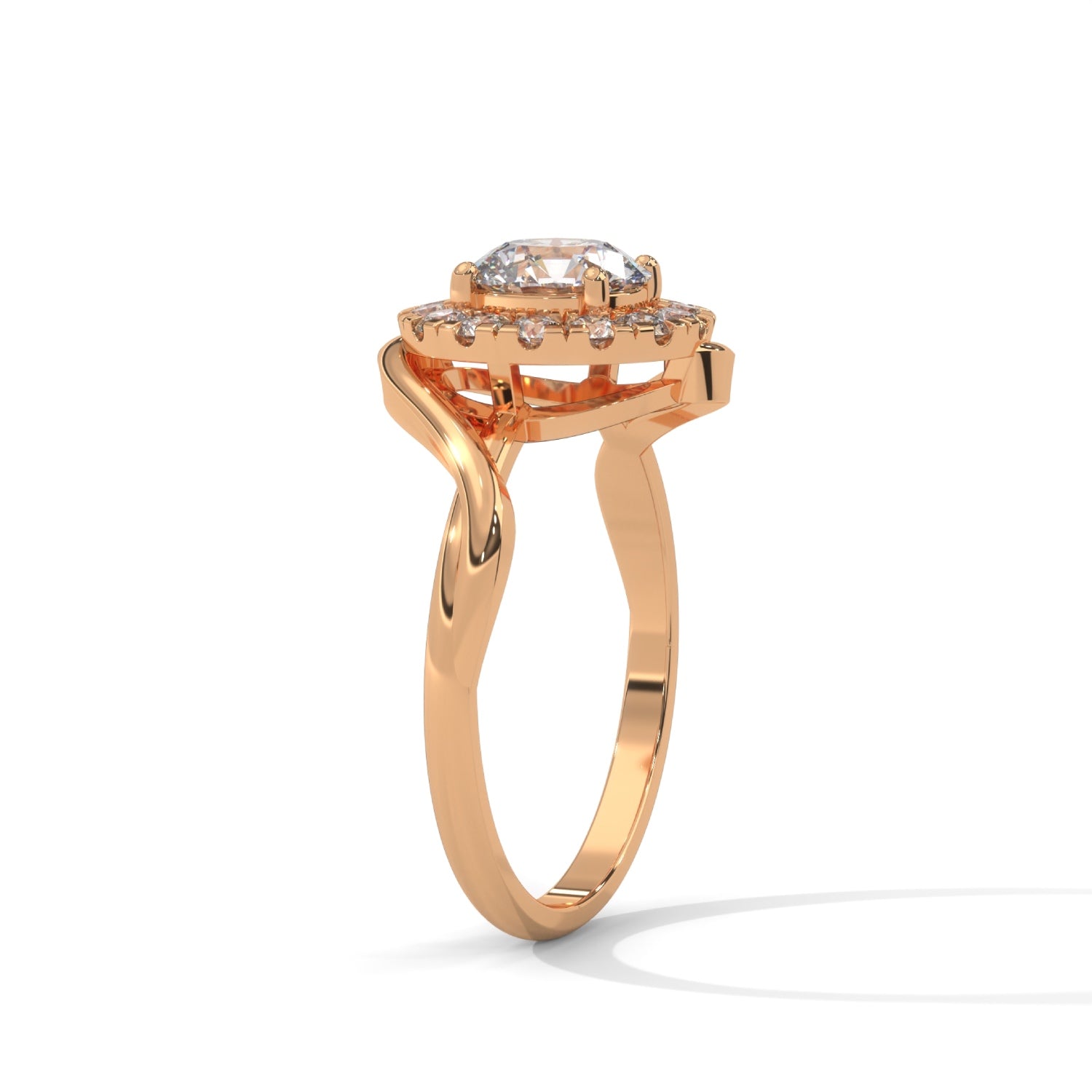 Round Brilliant Cut Lab-Grown Diamond Twisted Halo Engagement Ring in Rose Gold