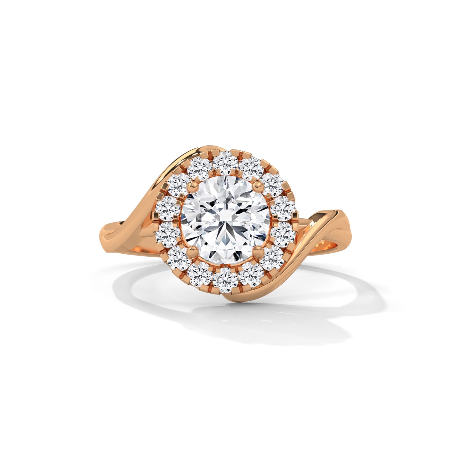 Round Brilliant Cut Lab-Grown Diamond Twisted Halo Engagement Ring in Rose Gold