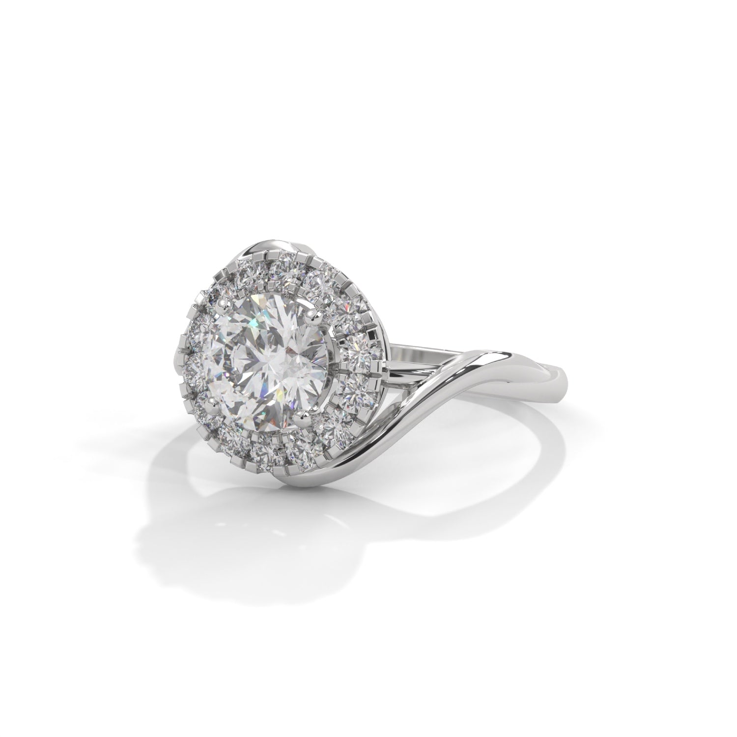 Round Brilliant Cut Lab-Grown Diamond Twisted Halo Engagement Ring in White Gold