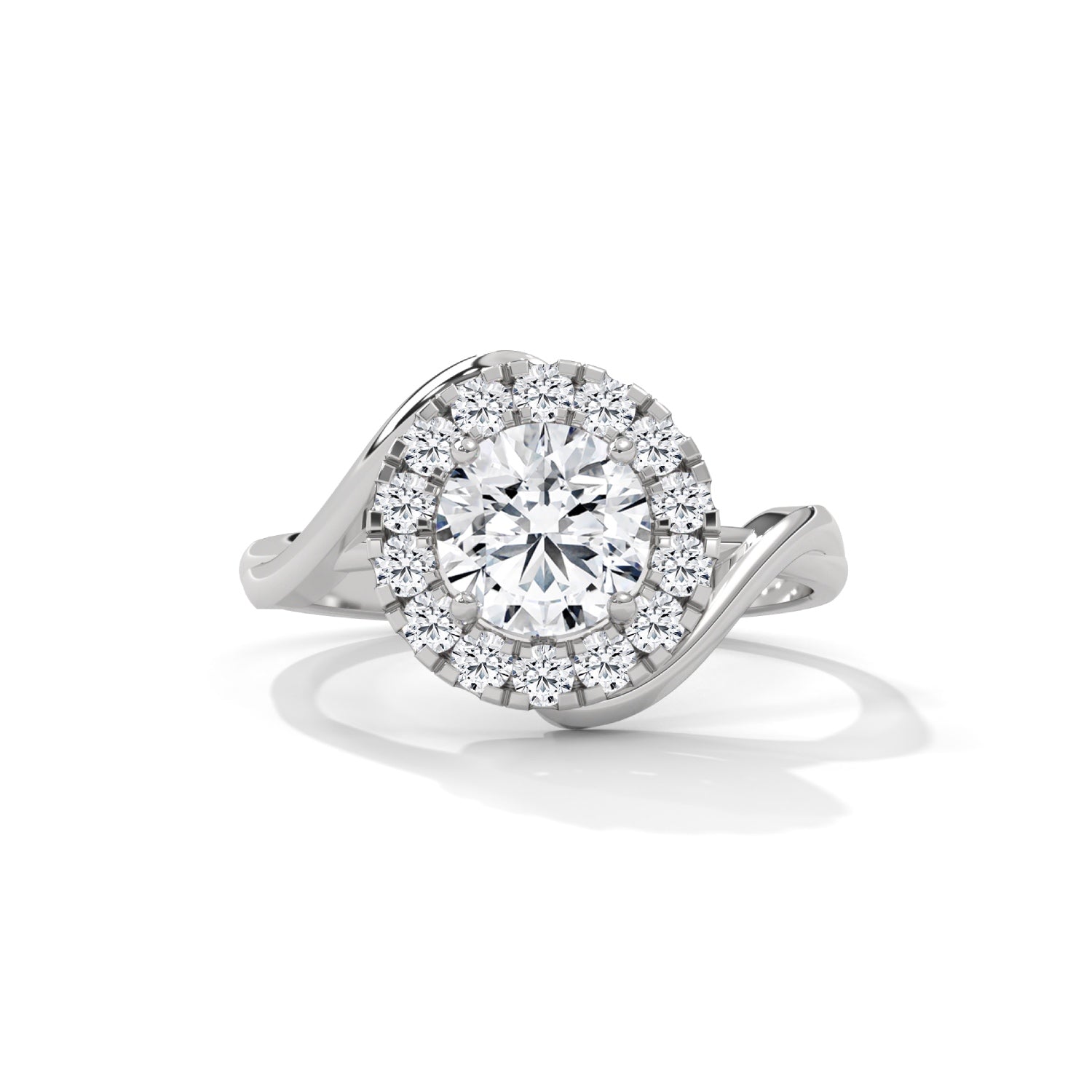 Round Brilliant Cut Lab-Grown Diamond Twisted Halo Engagement Ring in White Gold