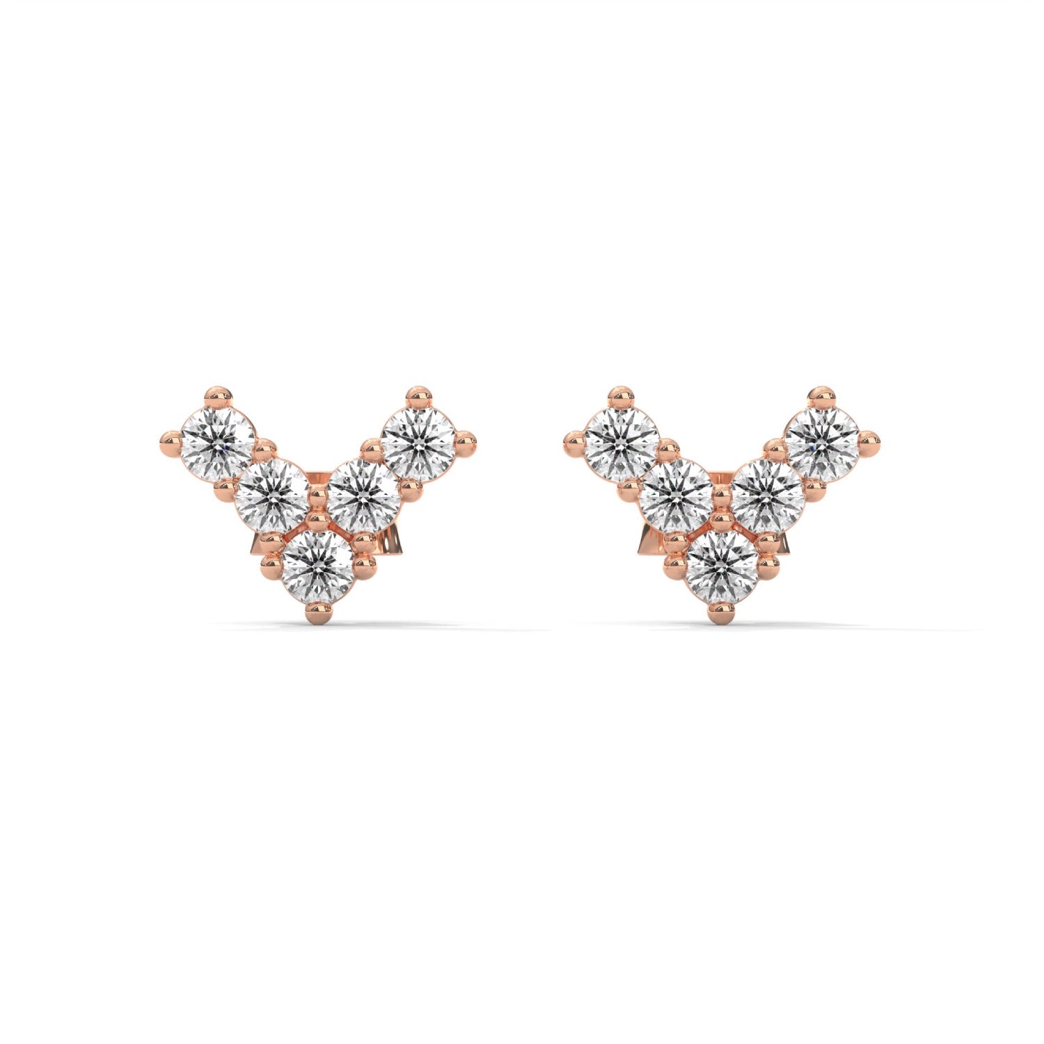 Round Brilliant Cut Lab-Grown Diamond V-Shape Stud Earrings in Rose Gold