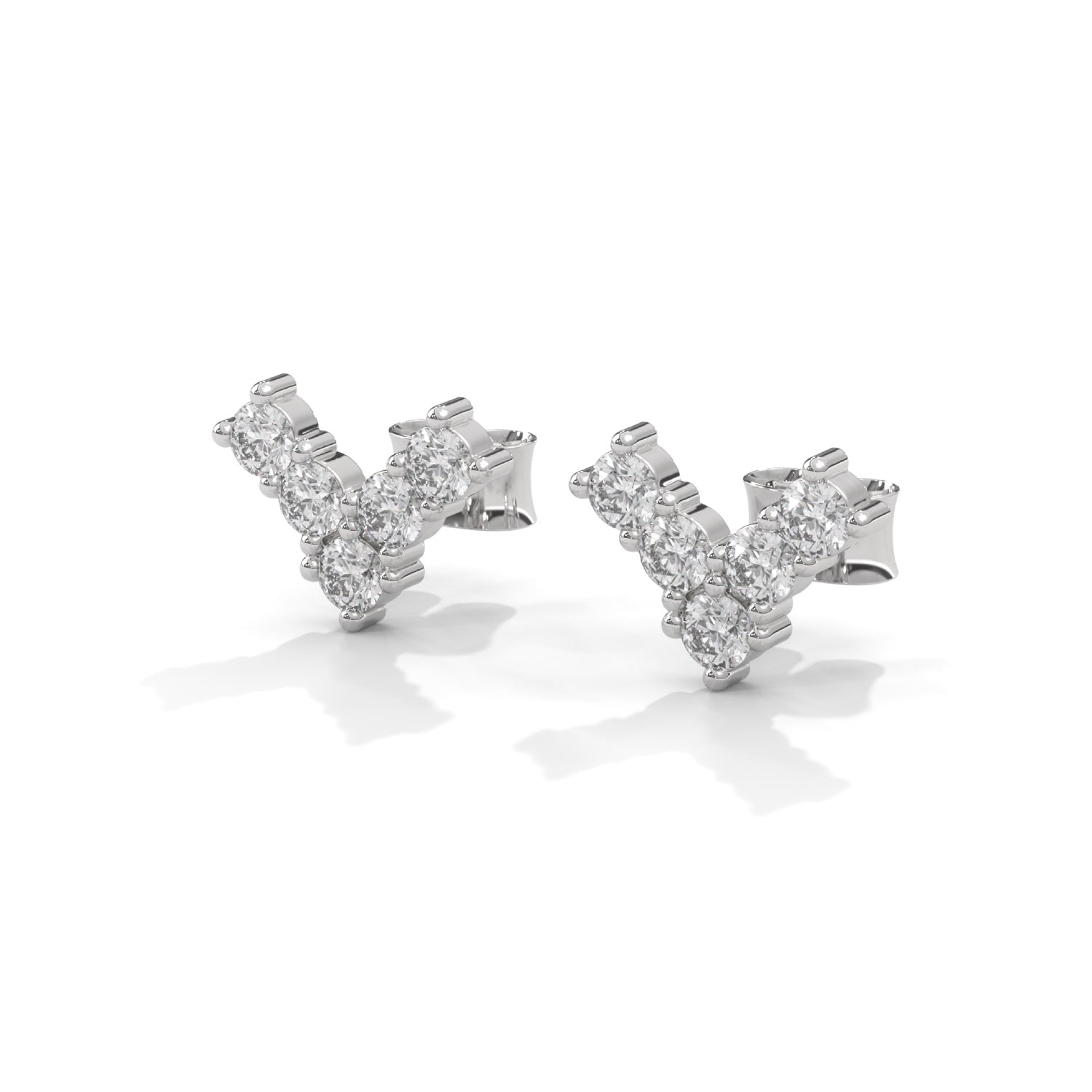 Round Brilliant Cut Lab-Grown Diamond V-Shape Stud Earrings in White Gold