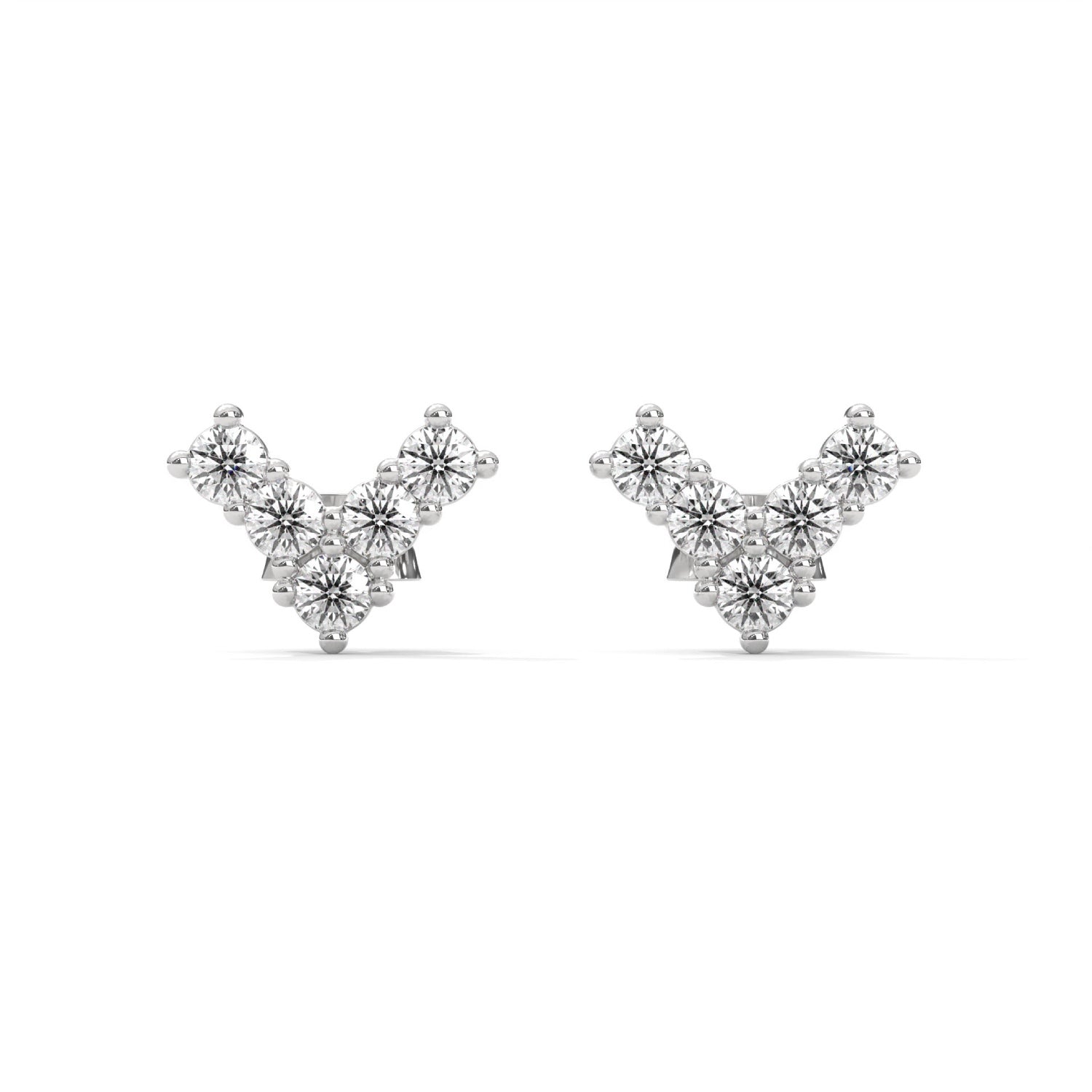 Round Brilliant Cut Lab-Grown Diamond V-Shape Stud Earrings in White Gold
