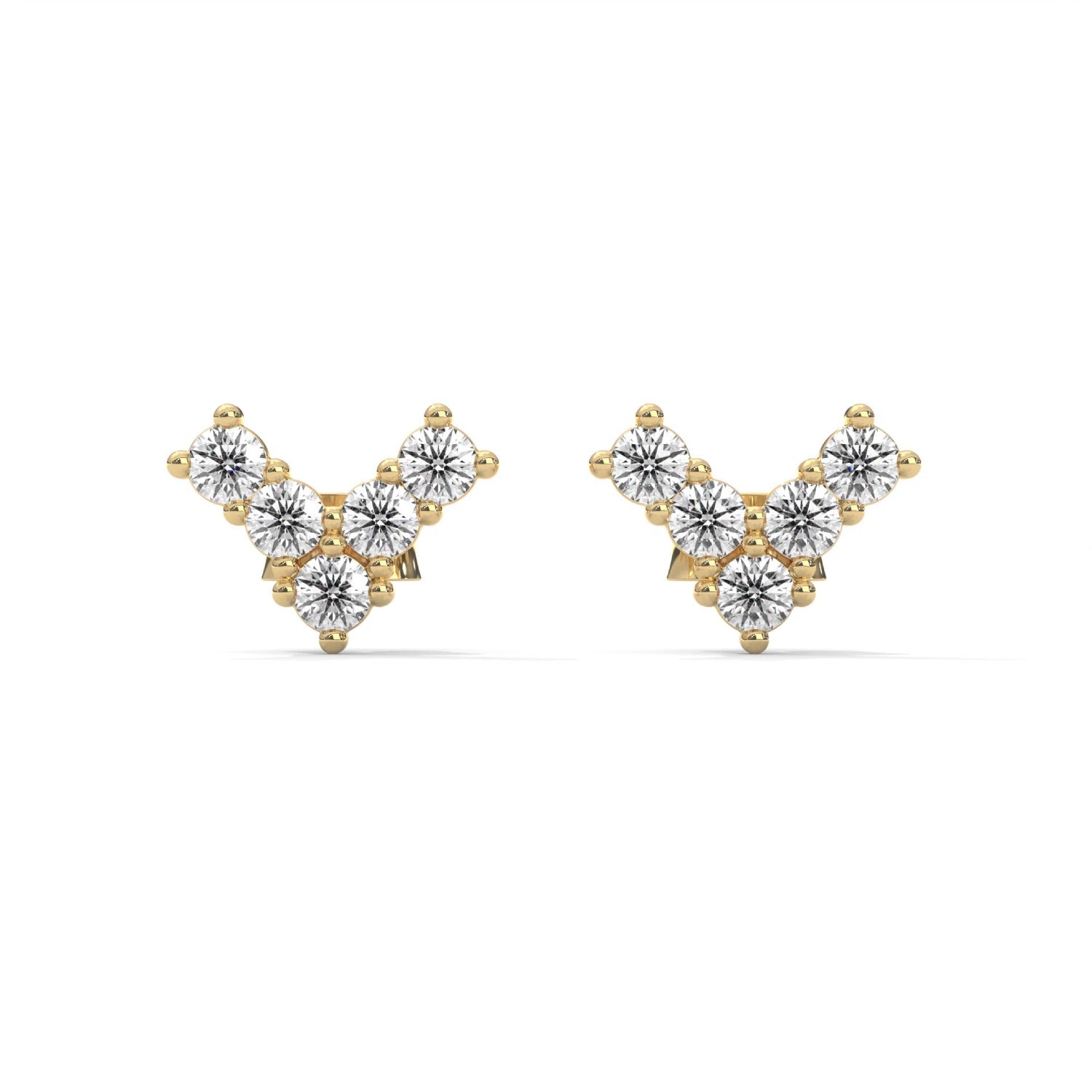 Round Brilliant Cut Lab-Grown Diamond V-Shape Stud Earrings in Yellow Gold
