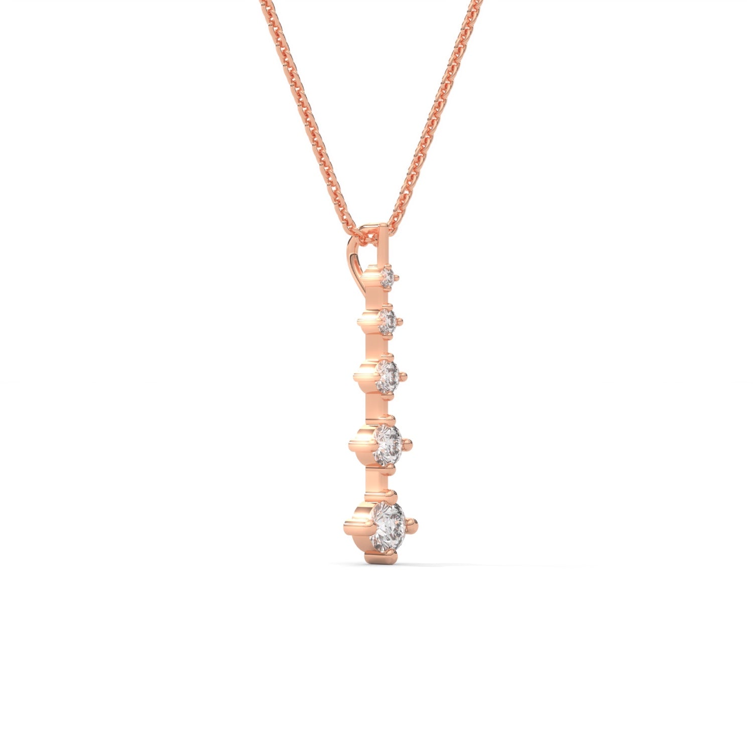 Round Brilliant Cut Lab-Grown Diamond Vertical Bar Pendant in Rose Gold